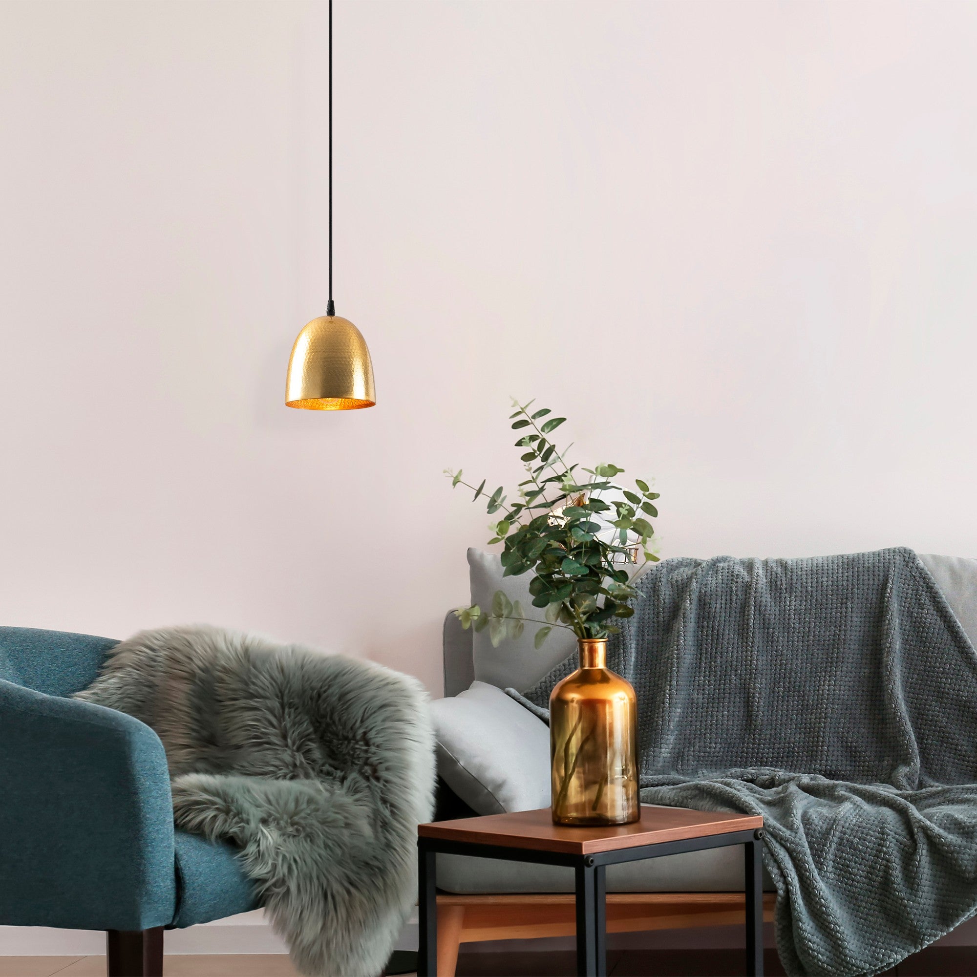 Candeeiro de Teto Dourado Elegante, 16 x 16 cm, Altura 113 cm | Corpo em Metal, Soquete E27, Design Moderno e Glamouroso | Perfeito para Decoração Escandinava