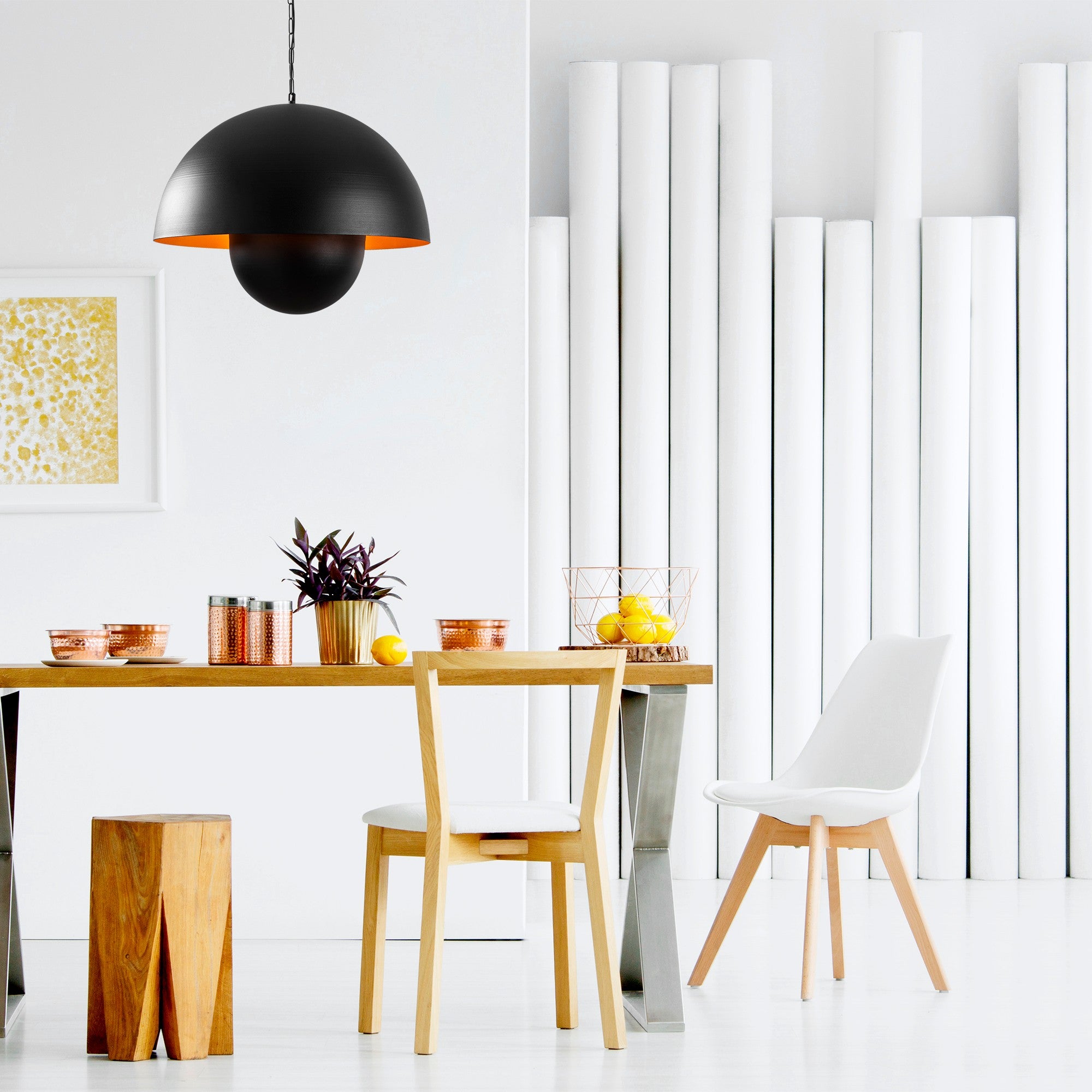 Candeeiro de Teto Industrial Moderno, Corpo em Metal Preto, 60 x 60 cm, Altura 101 cm | Soquete E27, Máx. 40 W | Iluminação Elegante para Decoração Escandinava