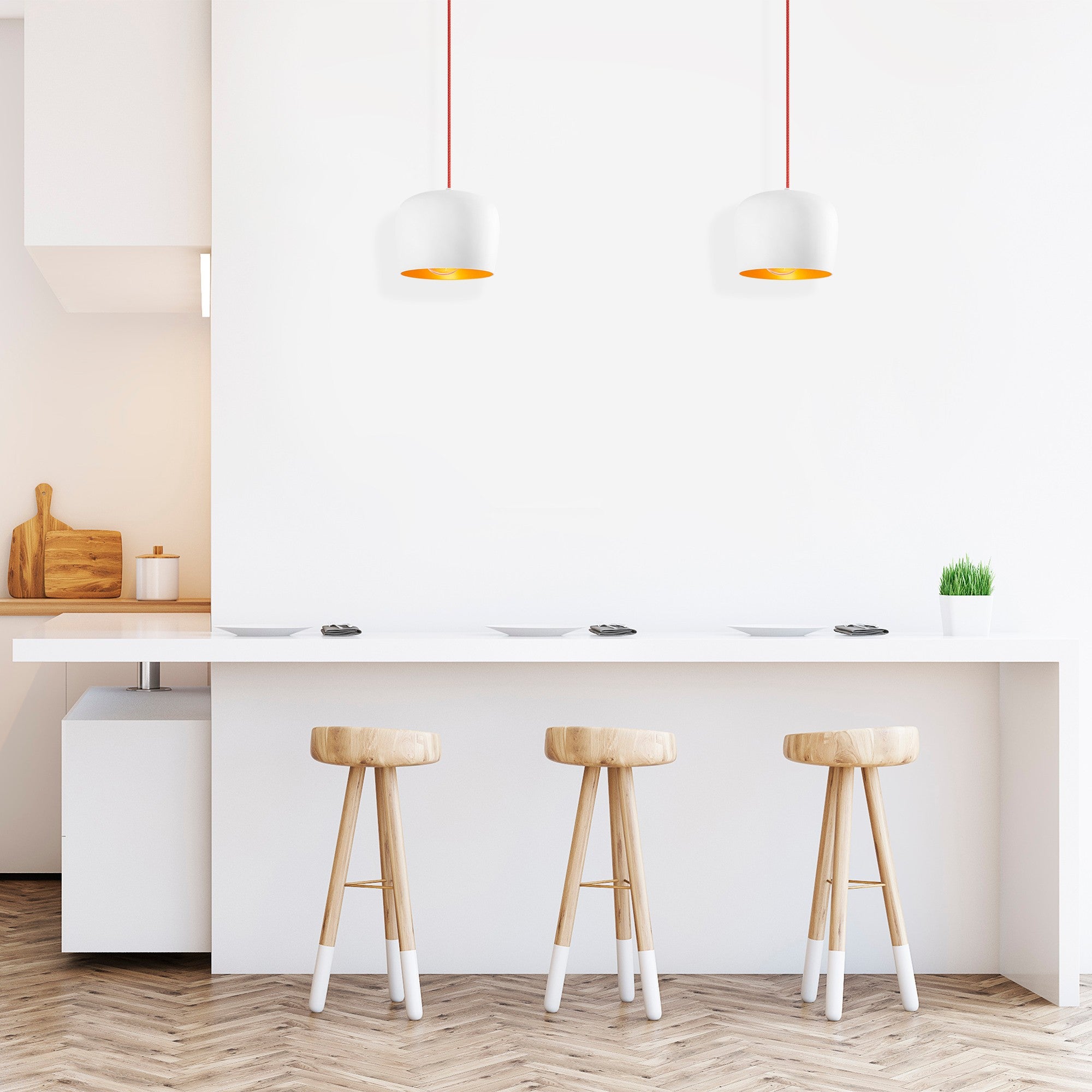 Candeeiro de Teto Escandinavo, Corpo em Metal, 22 x 22 cm, Altura 120 cm | Branco e Vermelho | Soquete E27, Máx. 40 W | Iluminação Elegante para Espaços Modernos