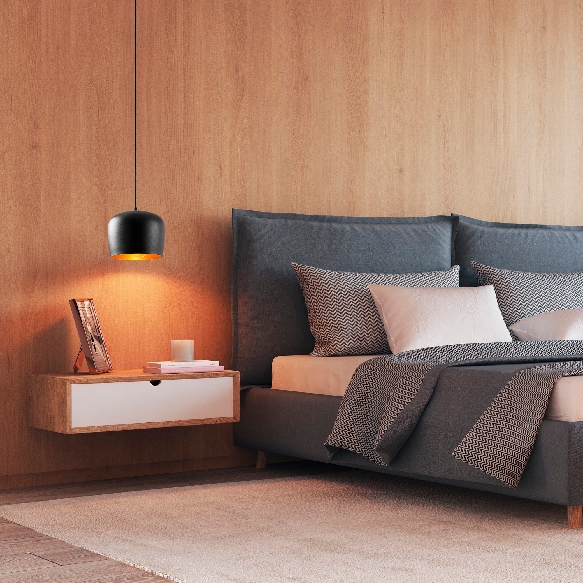 Candeeiro de Teto Preto Moderno, 22 x 22 cm, Altura 120 cm | Corpo em Metal, Soquete E27, IP20 | Design Industrial e Escandinavo Elegante para Decoração de Casa