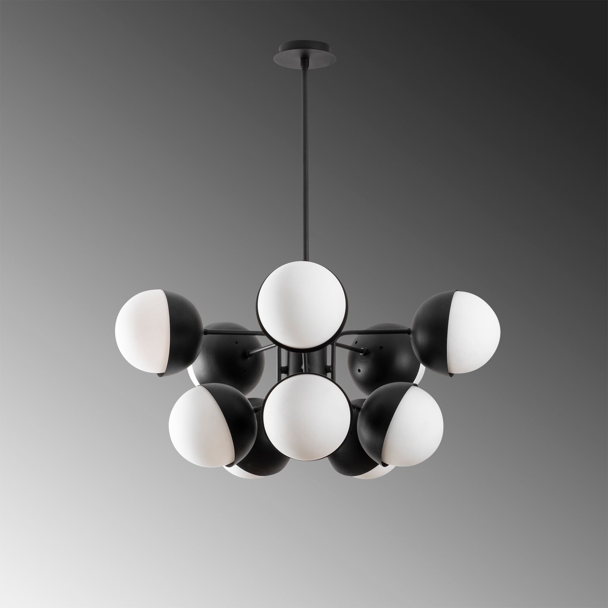 Candeeiro de Teto Industrial Moderno, Corpo em Metal, Branco e Preto, 68 x 68 cm, Altura: 75 cm | 10 x E27 Máx. 40 W | Iluminação Elegante para Casa e Escritório