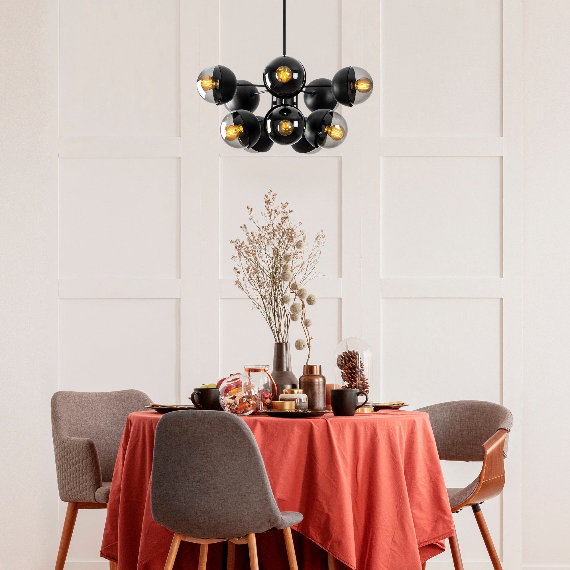 Candeeiro de Teto Industrial Moderno, Corpo em Metal Preto, 68 x 68 cm, Altura 75 cm | 10 x E27 Máx. 40 W | Design Escandinavo Elegante para Casa e Escritório