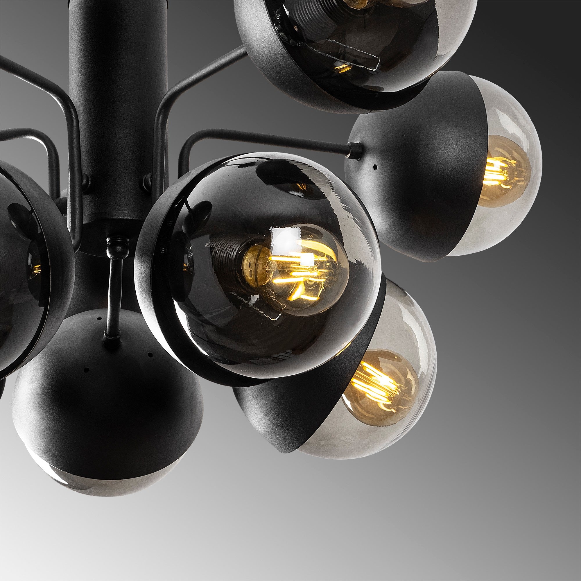 Candeeiro de Teto Industrial Moderno, Corpo em Metal Preto, 68 x 68 cm, Altura 75 cm | 10 x E27 Máx. 40 W | Design Escandinavo Elegante para Casa e Escritório