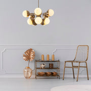 Candeeiro de Teto Glamour Moderno, Dourado e Branco, 68 x 68 cm, Altura: 75 cm | Corpo de Metal, 10 Soquetes E27, Design Escandinavo Elegante para Decoração de Casa