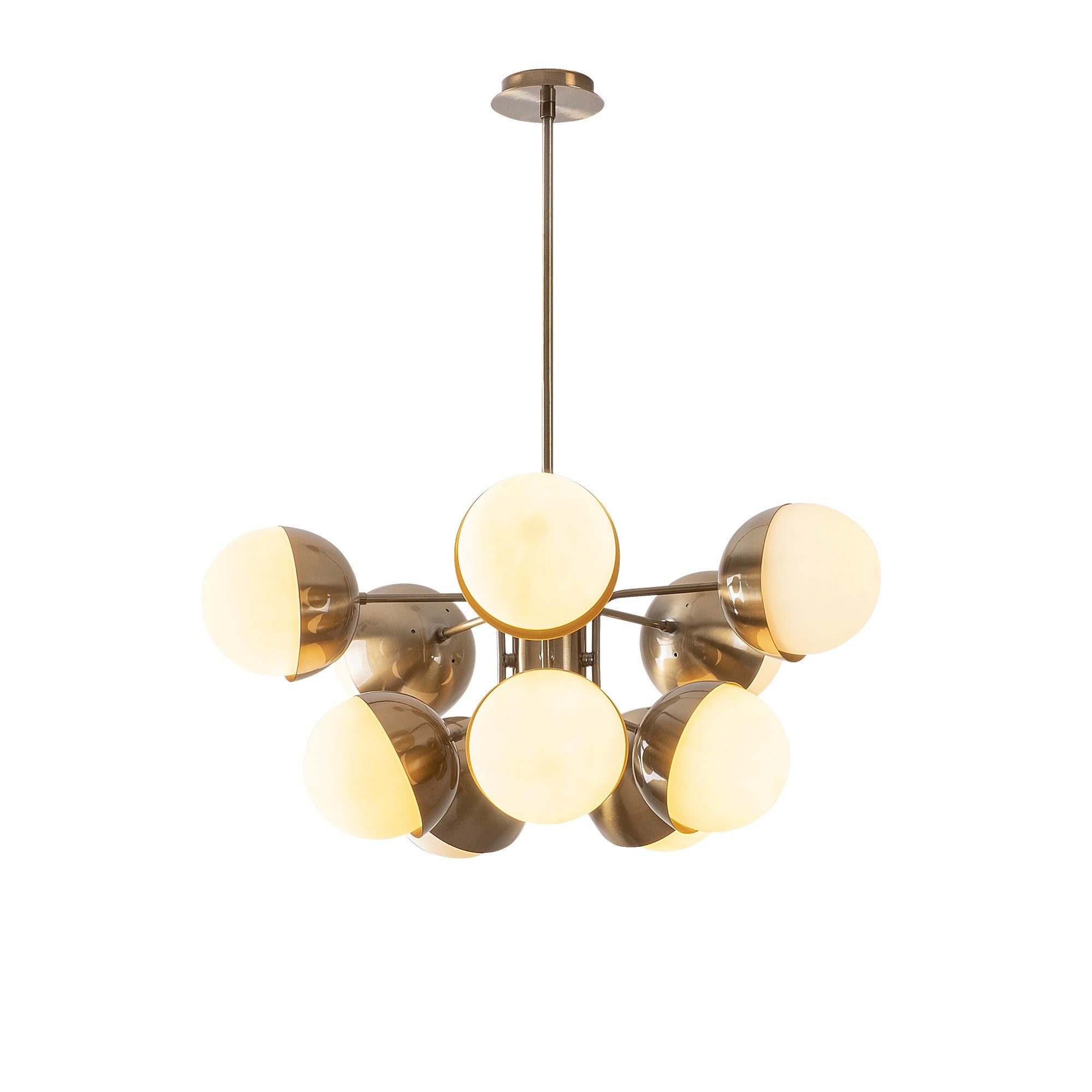 Candeeiro de Teto Glamour Moderno, Dourado e Branco, 68 x 68 cm, Altura: 75 cm | Corpo de Metal, 10 Soquetes E27, Design Escandinavo Elegante para Decoração de Casa
