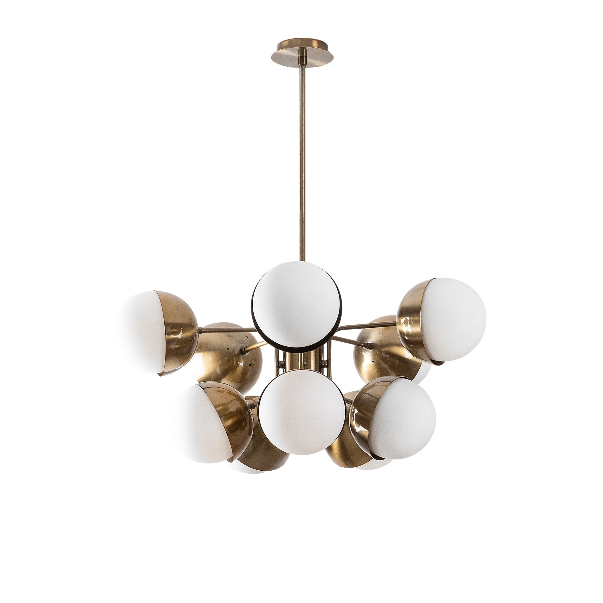 Candeeiro de Teto Glamour Moderno, Dourado e Branco, 68 x 68 cm, Altura: 75 cm | Corpo de Metal, 10 Soquetes E27, Design Escandinavo Elegante para Decoração de Casa