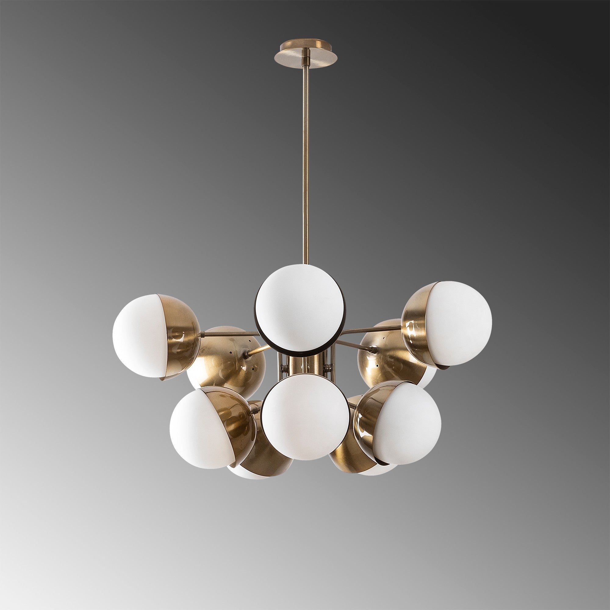 Candeeiro de Teto Glamour Moderno, Dourado e Branco, 68 x 68 cm, Altura: 75 cm | Corpo de Metal, 10 Soquetes E27, Design Escandinavo Elegante para Decoração de Casa