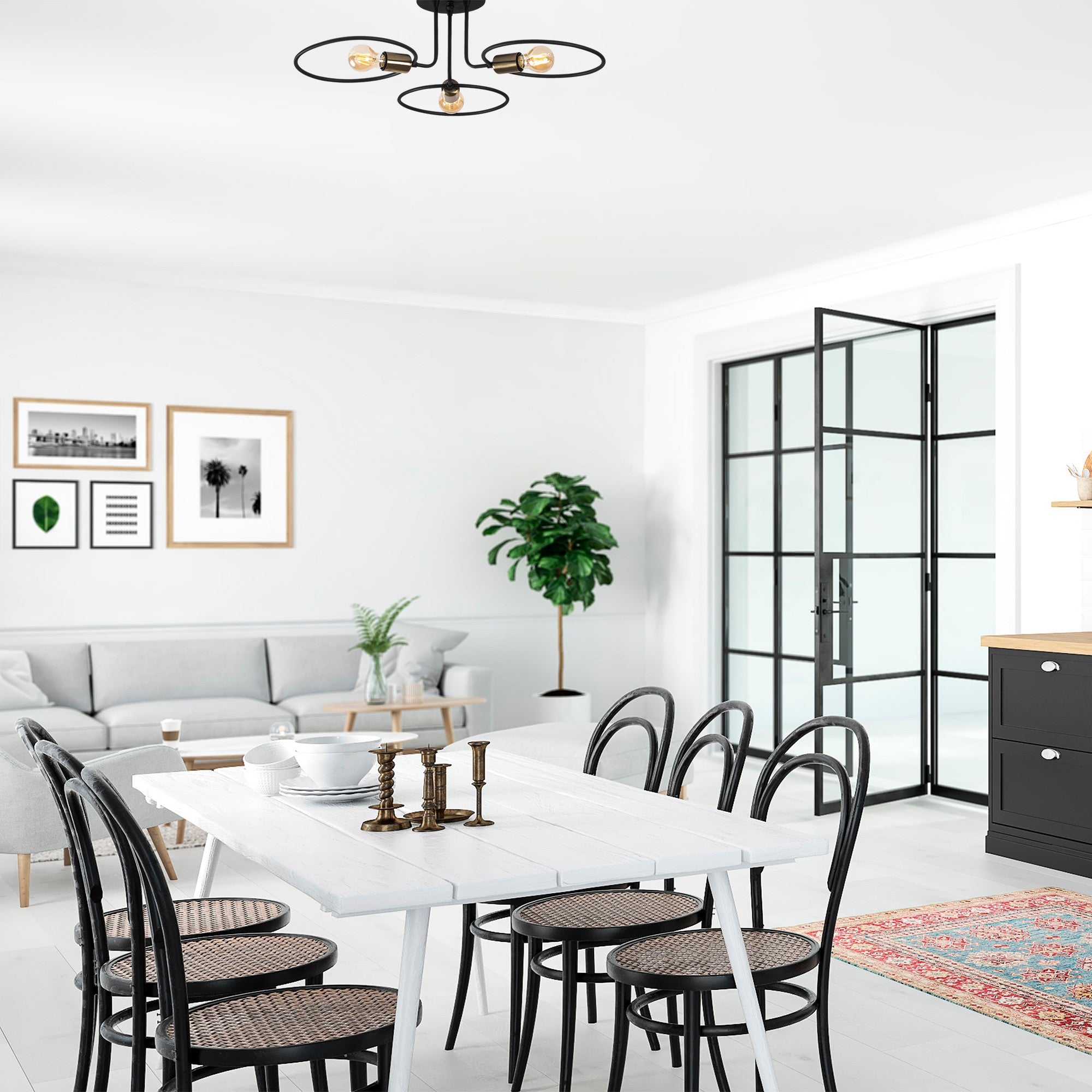 Candeeiro de Teto Moderno – 66 x 66 cm – Preto – Ferro