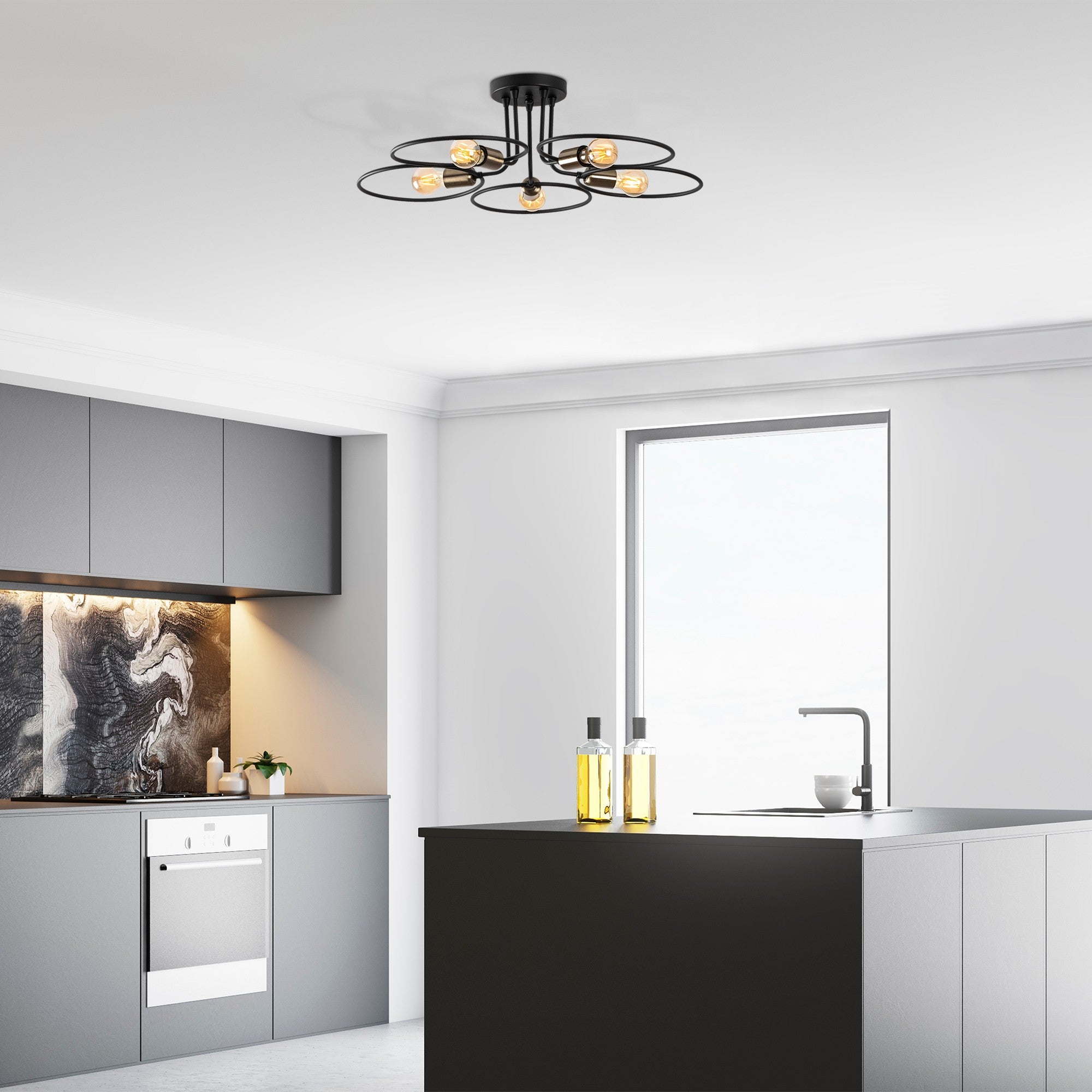 Candeeiro de Teto – 73 x 73 cm – Preto – Ferro