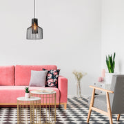 Candeeiro de Teto Industrial Preto, Corpo de Metal, 30 x 30 cm, Altura 137 cm, Ajustável, Soquete E27, Design Elegante para Espaços Modernos, Classificação IP20