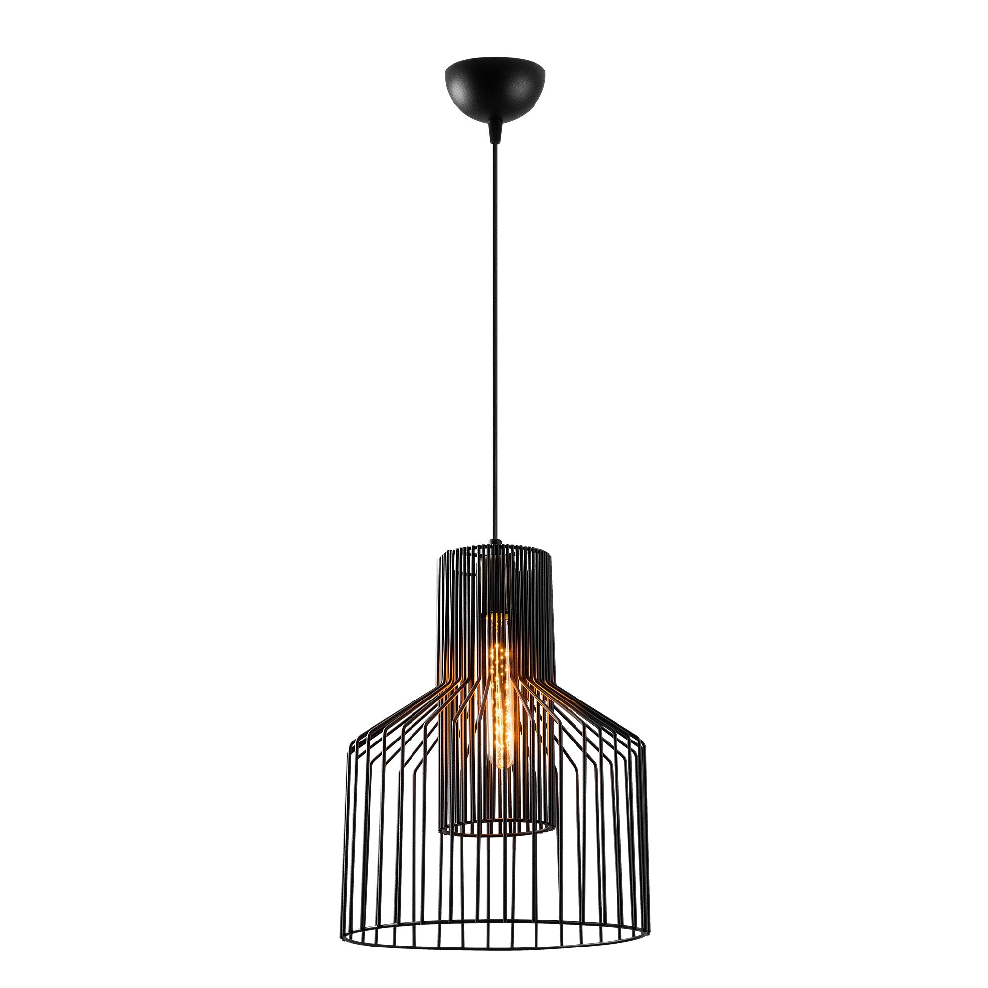Candeeiro de Teto Industrial Preto, Corpo de Metal, 30 x 30 cm, Altura 137 cm, Ajustável, Soquete E27, Design Elegante para Espaços Modernos, Classificação IP20