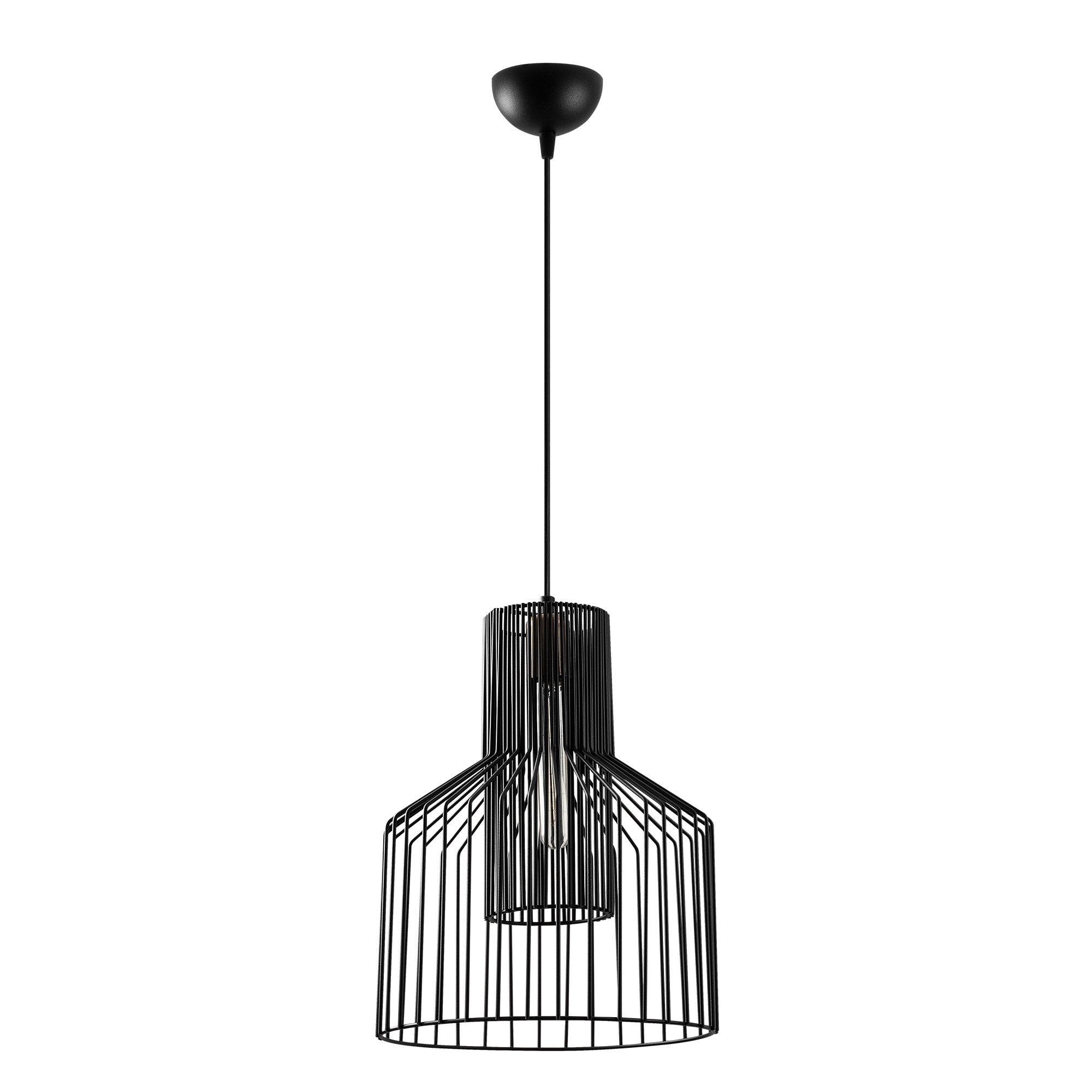 Candeeiro de Teto Industrial Preto, Corpo de Metal, 30 x 30 cm, Altura 137 cm, Ajustável, Soquete E27, Design Elegante para Espaços Modernos, Classificação IP20