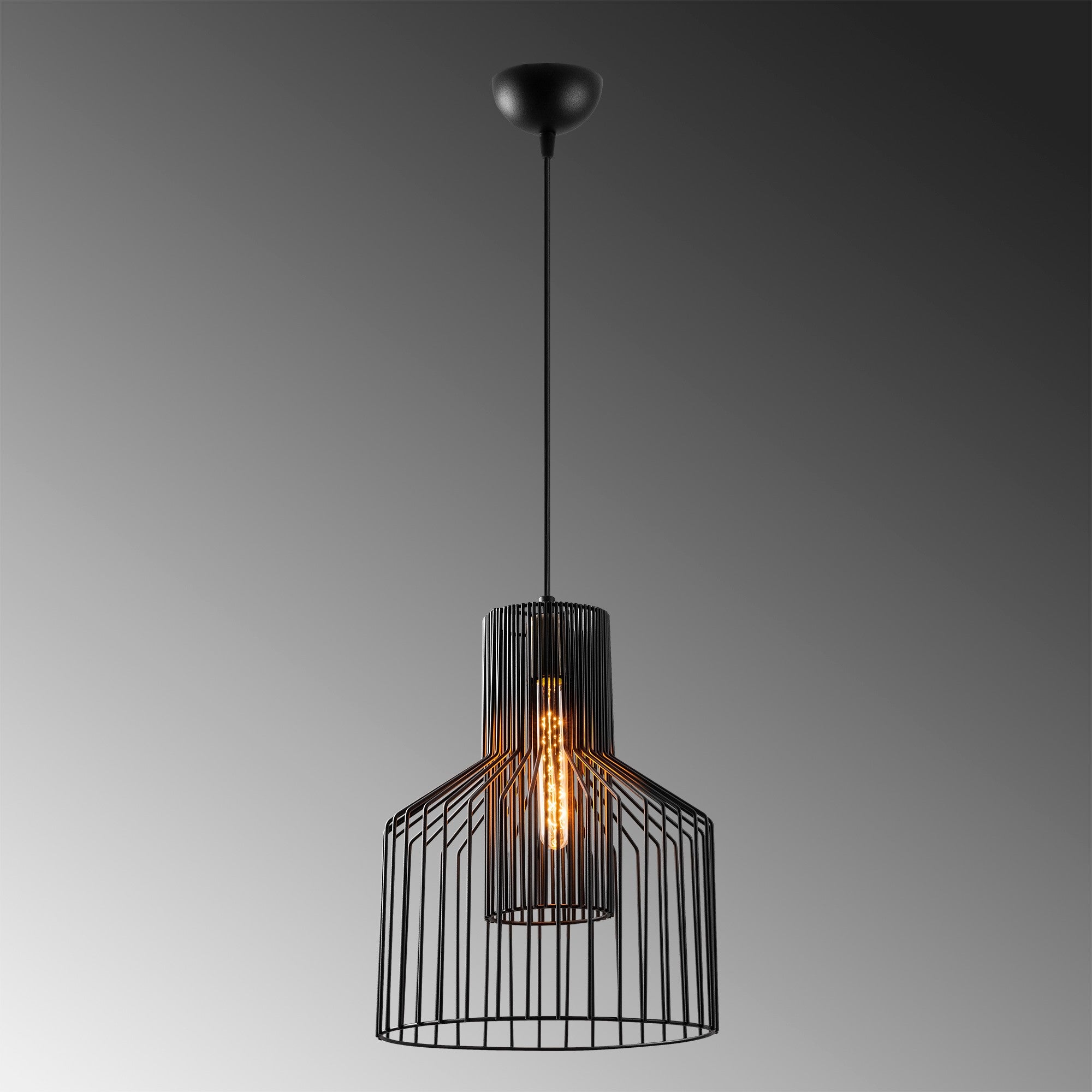 Candeeiro de Teto Industrial Preto, Corpo de Metal, 30 x 30 cm, Altura 137 cm, Ajustável, Soquete E27, Design Elegante para Espaços Modernos, Classificação IP20