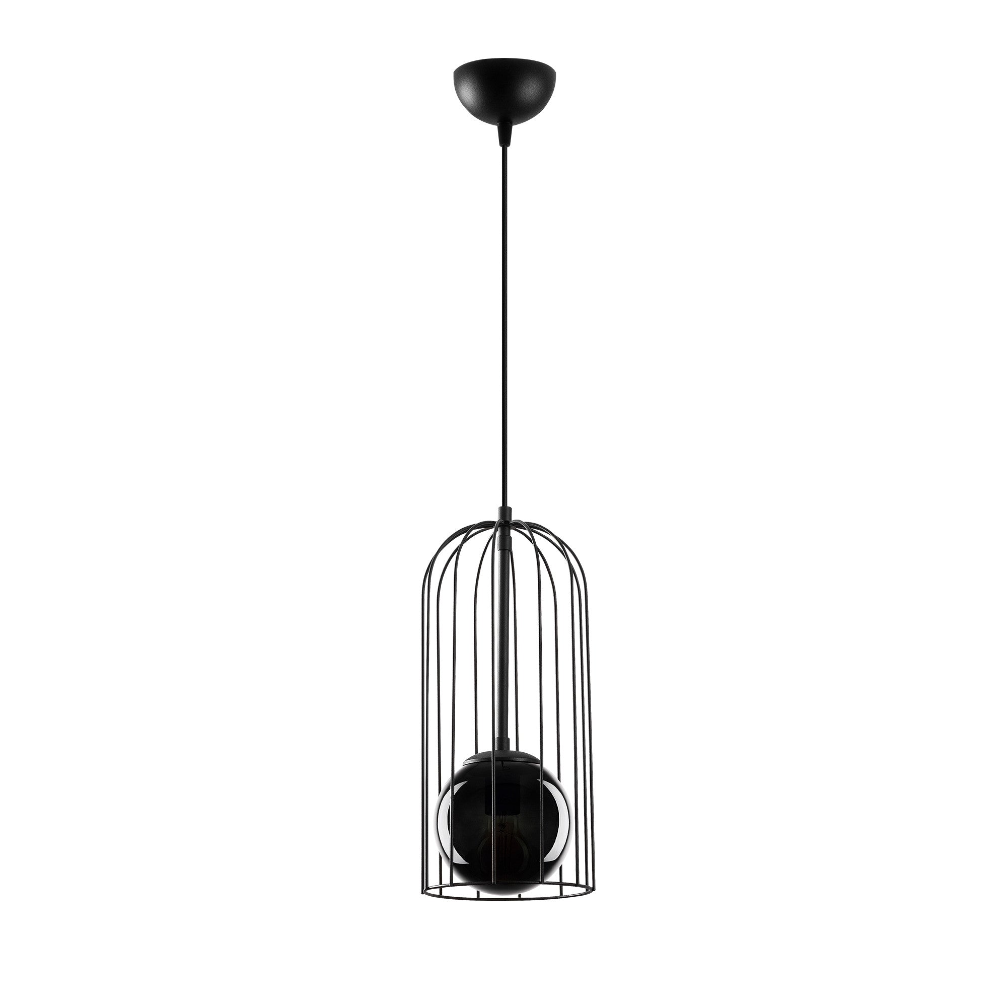 Candeeiro de Teto Industrial, Preto e Fumê, 17 x 17 cm, Altura 139 cm | Ajustável, Soquete E27, IP20 | Corpo de Metal Elegante, Perfeito para Espaços Modernos