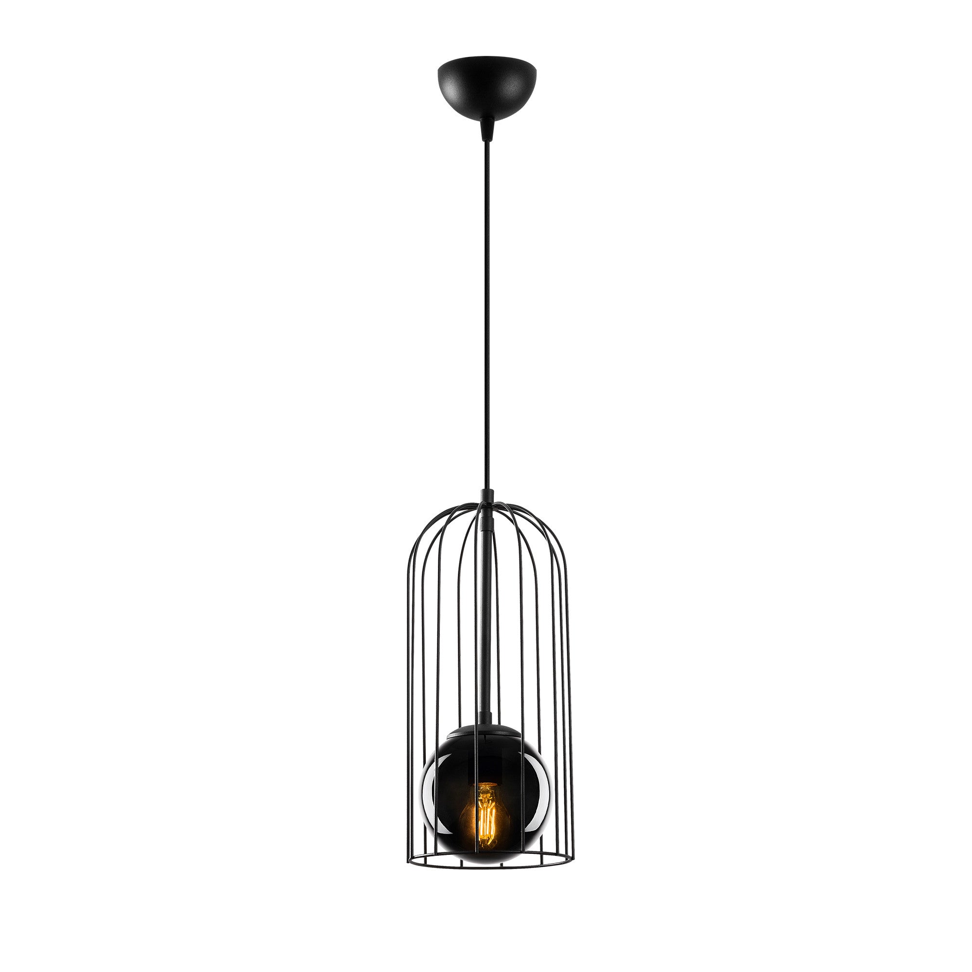 Candeeiro de Teto Industrial, Preto e Fumê, 17 x 17 cm, Altura 139 cm | Ajustável, Soquete E27, IP20 | Corpo de Metal Elegante, Perfeito para Espaços Modernos