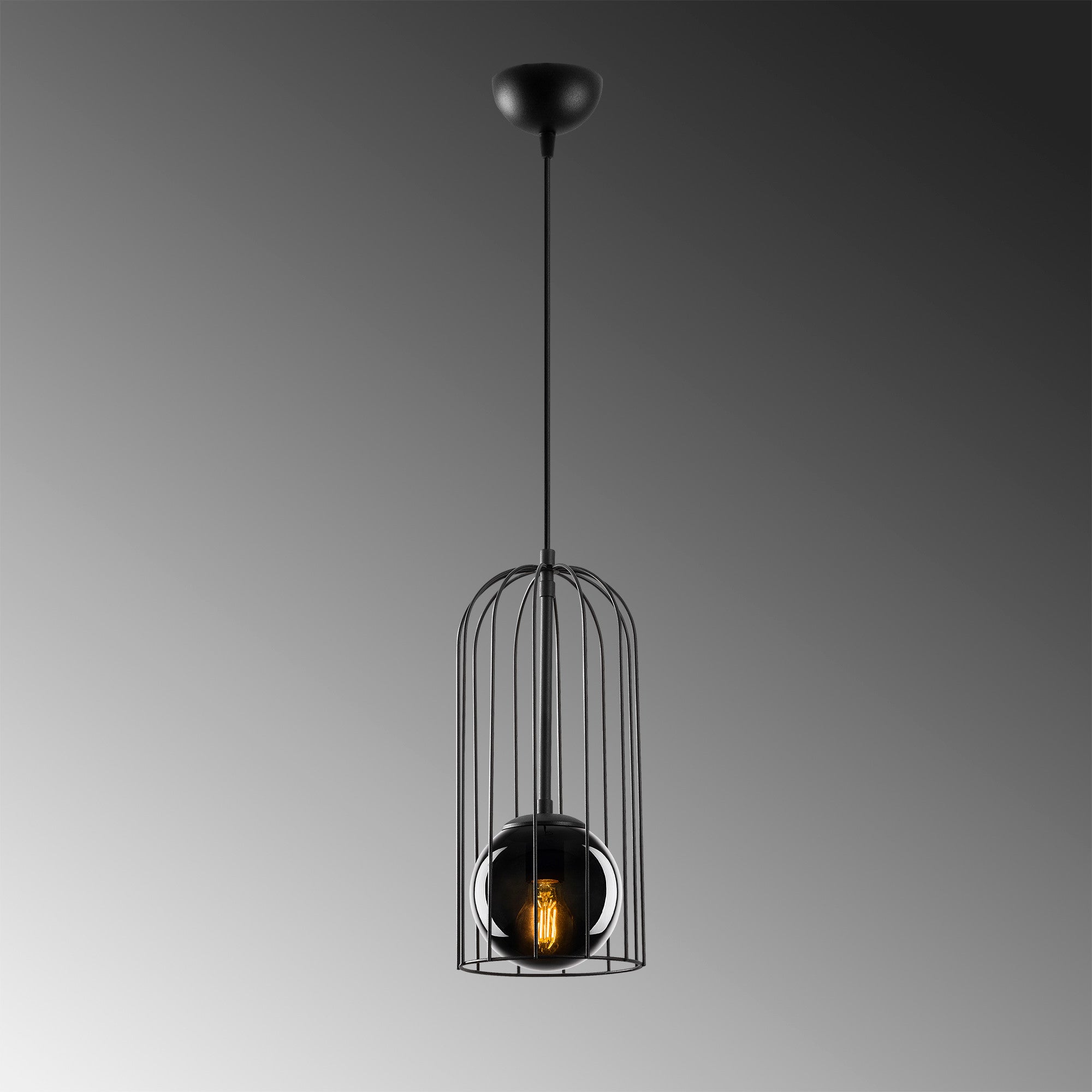Candeeiro de Teto Industrial, Preto e Fumê, 17 x 17 cm, Altura 139 cm | Ajustável, Soquete E27, IP20 | Corpo de Metal Elegante, Perfeito para Espaços Modernos