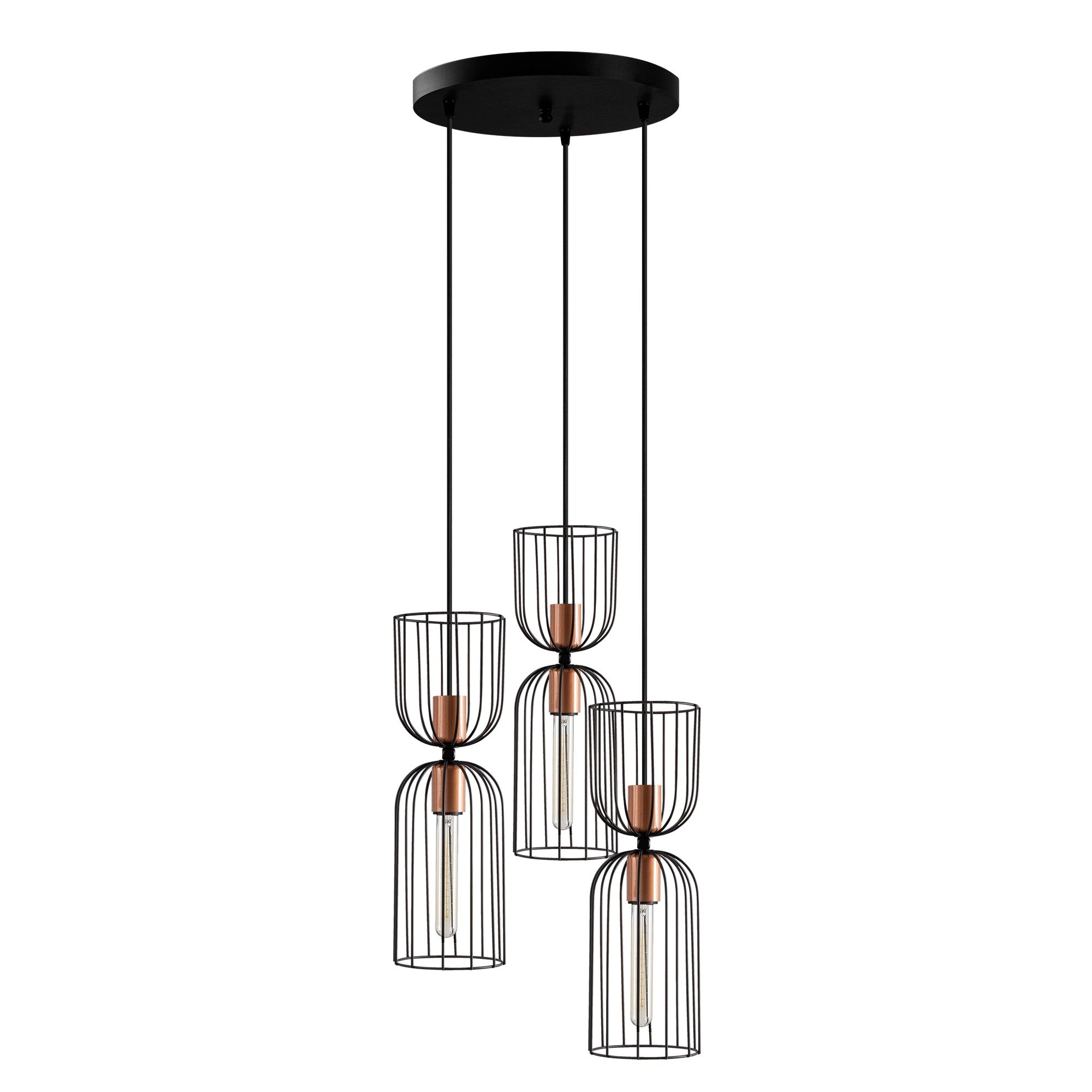 Candeeiro de Teto preto moderno, altura ajustável de 140 cm, corpo de metal, 38 x 38 cm, 3 x E27 máx. 40 W, design elegante para casa e escritório, classificação IP20