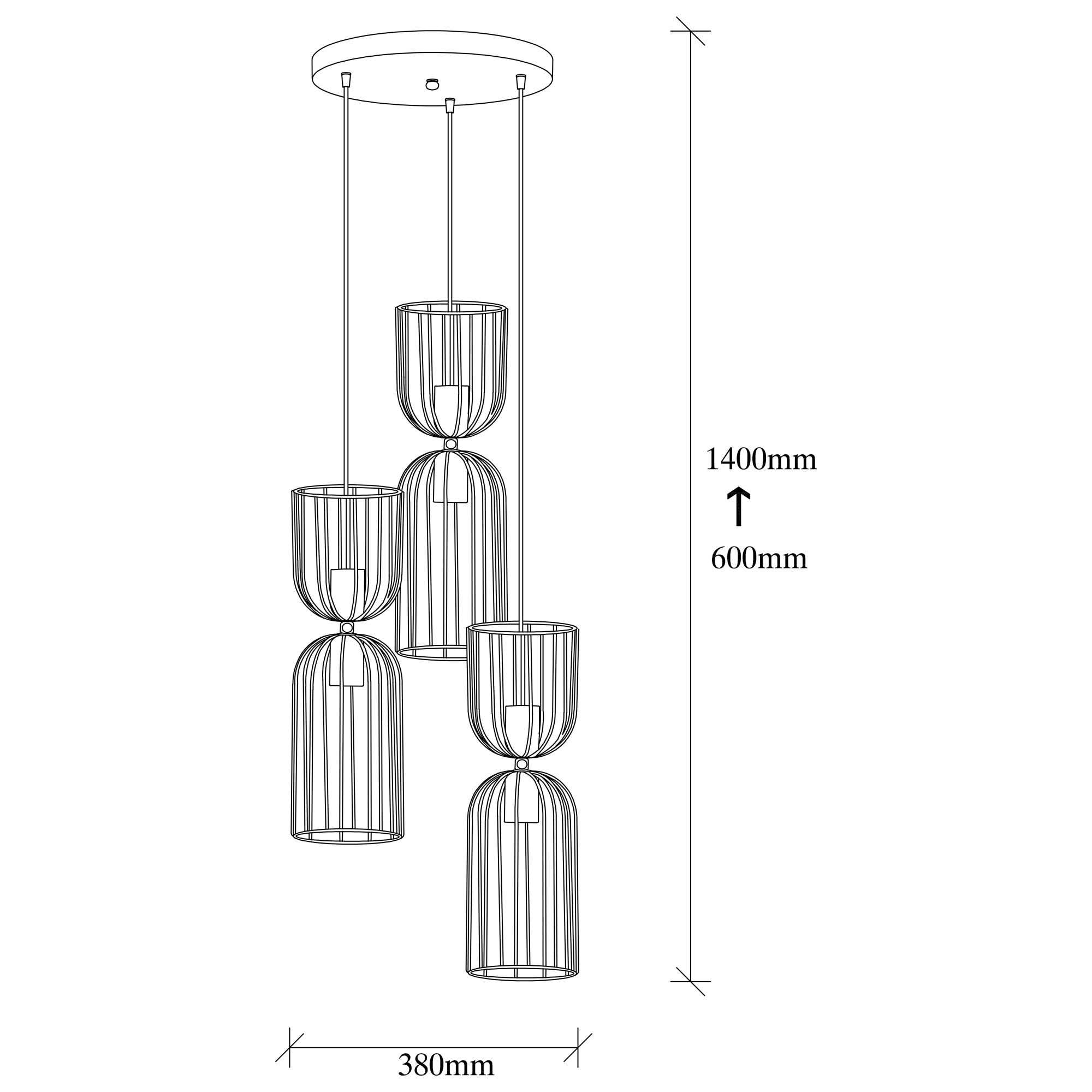 Candeeiro de Teto preto moderno, altura ajustável de 140 cm, corpo de metal, 38 x 38 cm, 3 x E27 máx. 40 W, design elegante para casa e escritório, classificação IP20