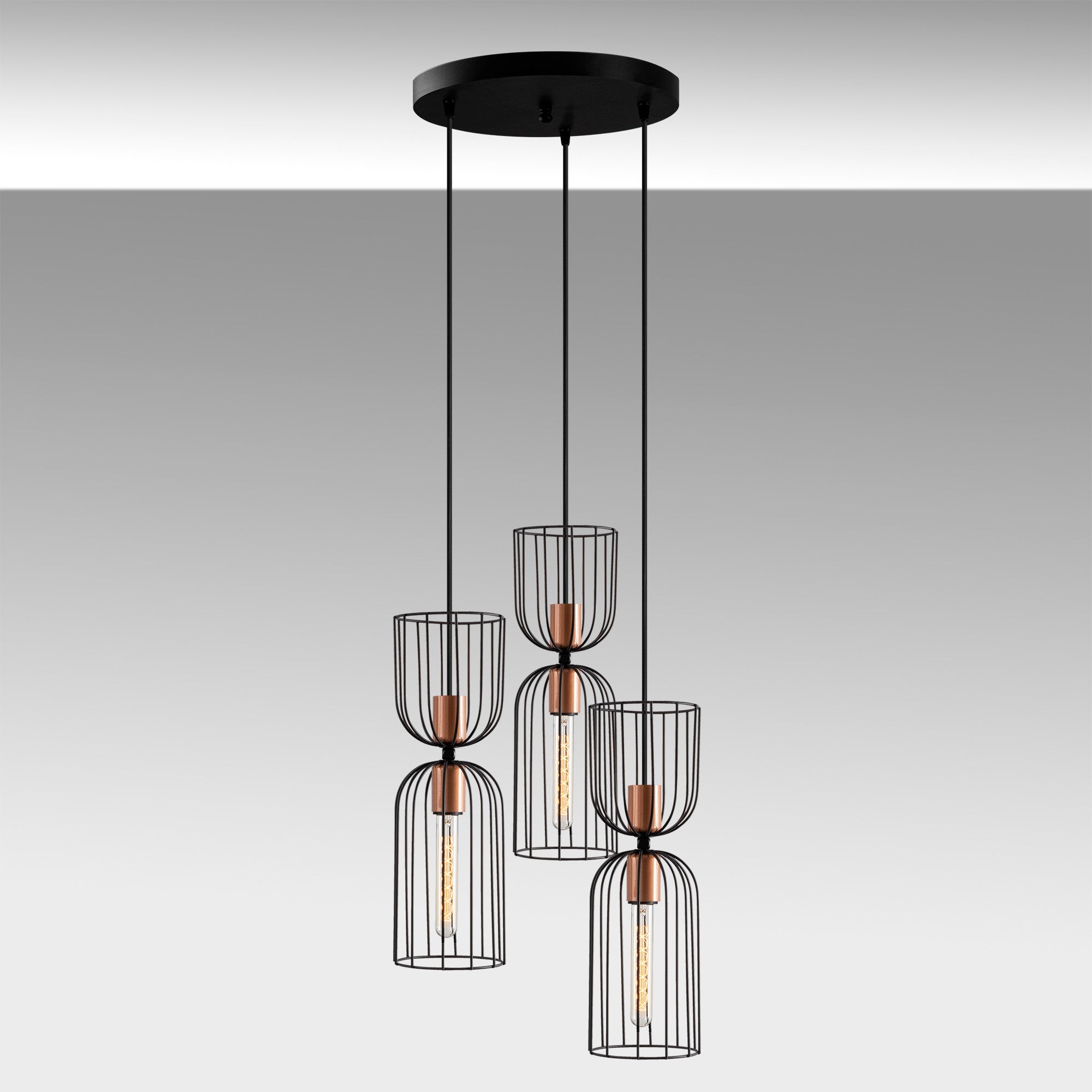 Candeeiro de Teto preto moderno, altura ajustável de 140 cm, corpo de metal, 38 x 38 cm, 3 x E27 máx. 40 W, design elegante para casa e escritório, classificação IP20