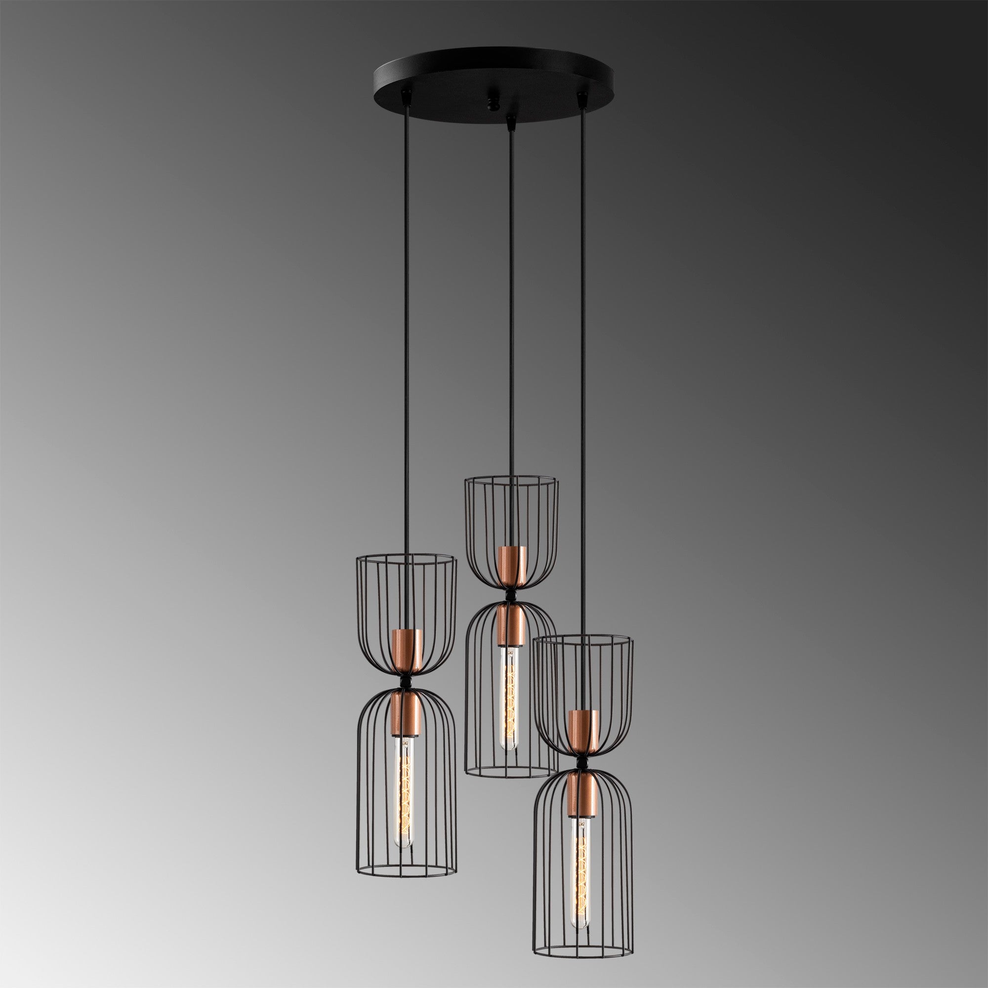 Candeeiro de Teto preto moderno, altura ajustável de 140 cm, corpo de metal, 38 x 38 cm, 3 x E27 máx. 40 W, design elegante para casa e escritório, classificação IP20