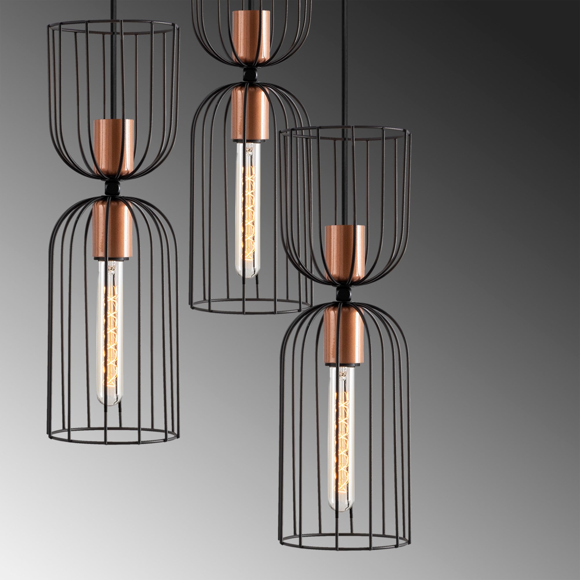 Candeeiro de Teto preto moderno, altura ajustável de 140 cm, corpo de metal, 38 x 38 cm, 3 x E27 máx. 40 W, design elegante para casa e escritório, classificação IP20