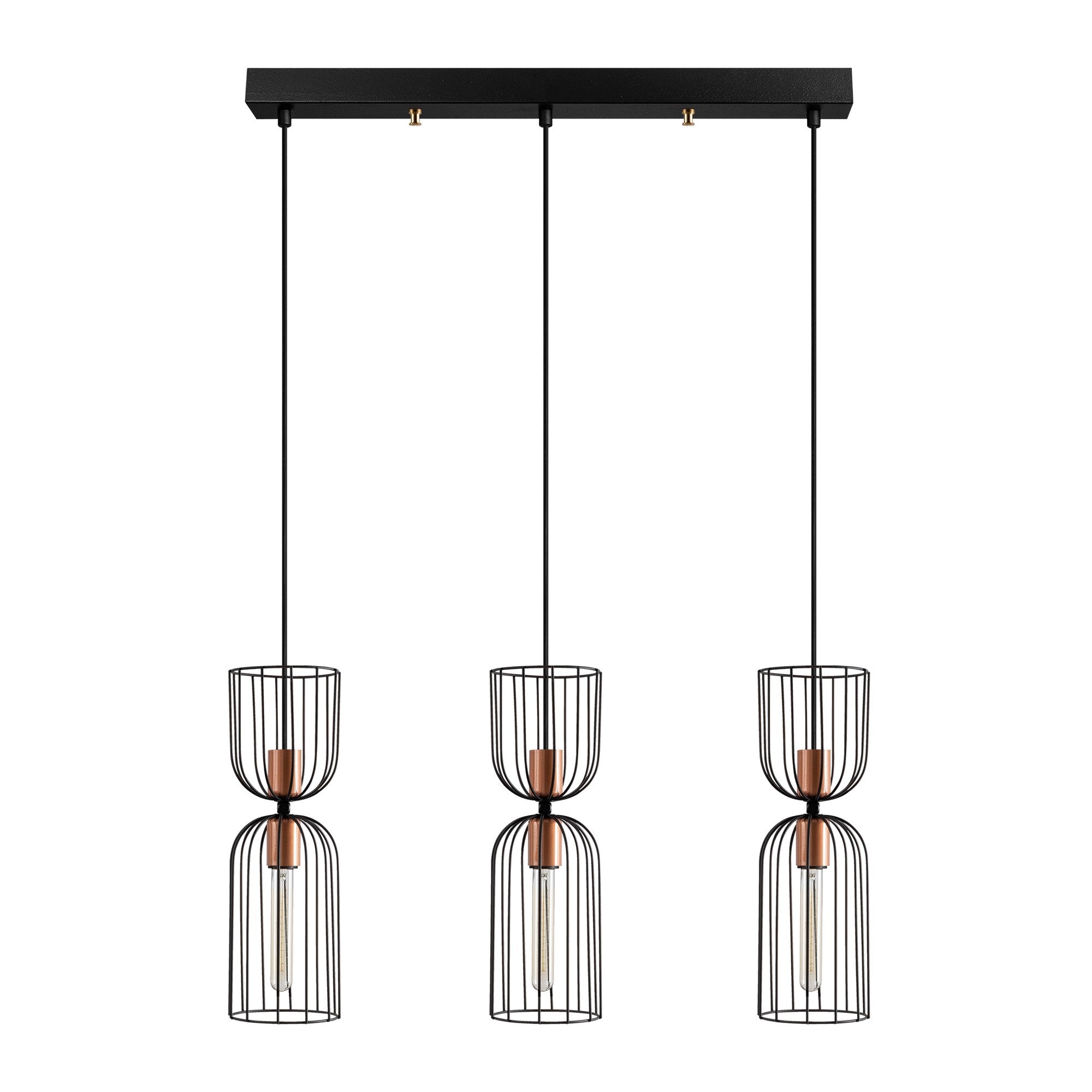 Candeeiro de Teto preto moderno, corpo de metal, 64 x 14 cm, altura 140 cm, ajustável, 3 x E27 máx. 40 W, design elegante para casa e escritório | Classificação IP20