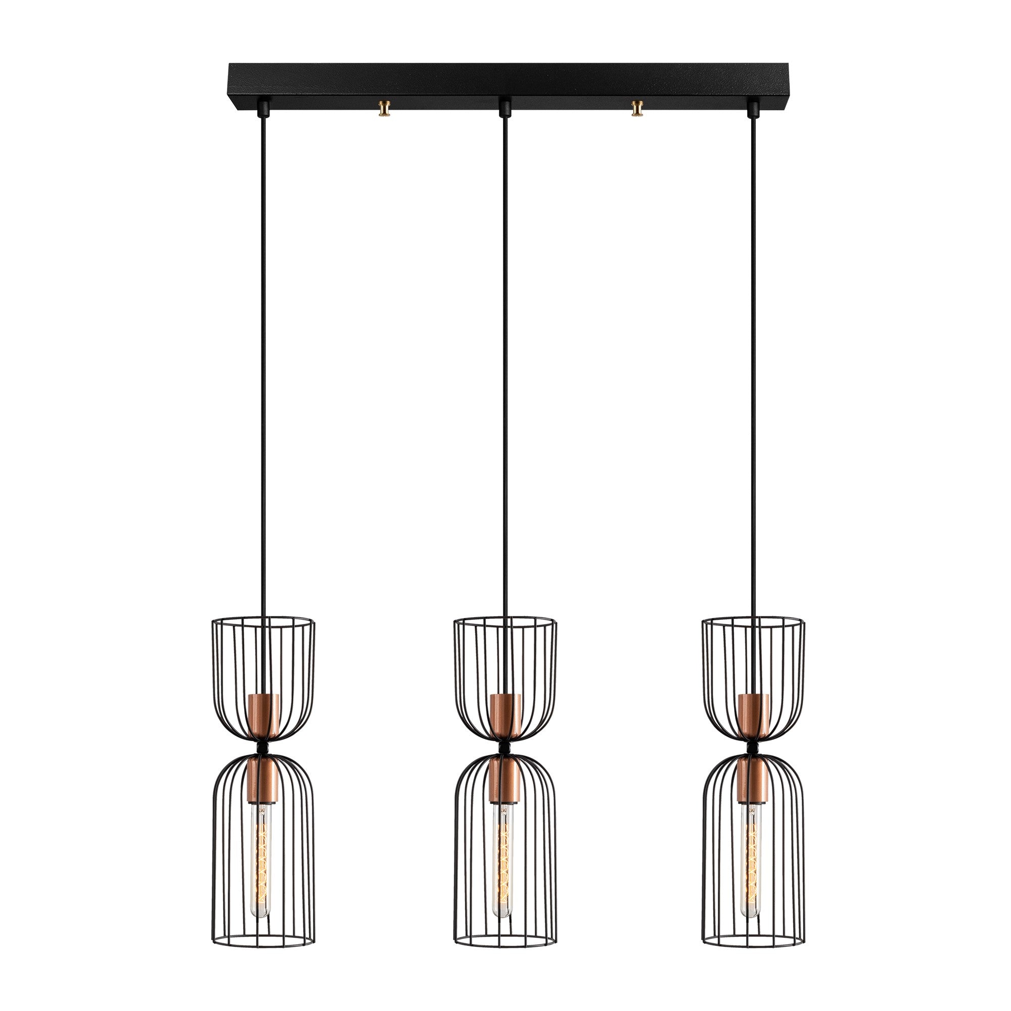 Candeeiro de Teto preto moderno, corpo de metal, 64 x 14 cm, altura 140 cm, ajustável, 3 x E27 máx. 40 W, design elegante para casa e escritório | Classificação IP20