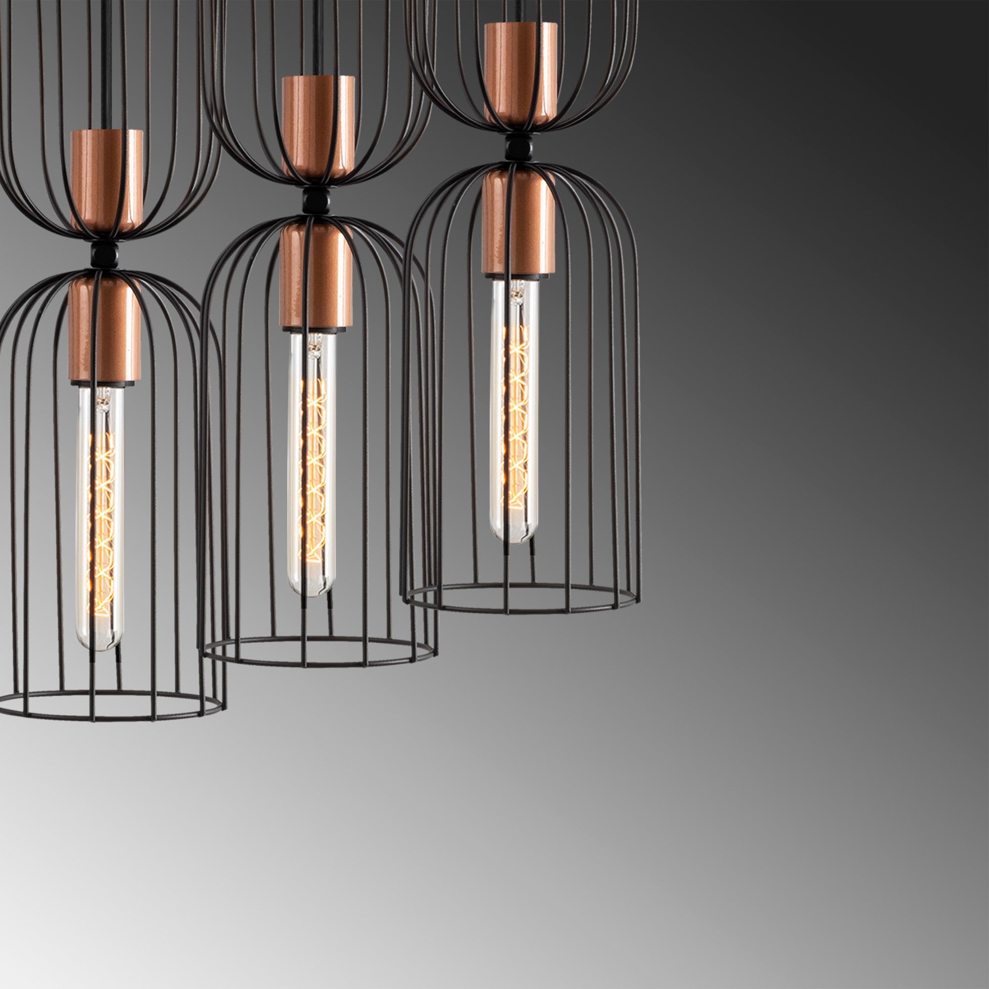 Candeeiro de Teto preto moderno, corpo de metal, 64 x 14 cm, altura 140 cm, ajustável, 3 x E27 máx. 40 W, design elegante para casa e escritório | Classificação IP20