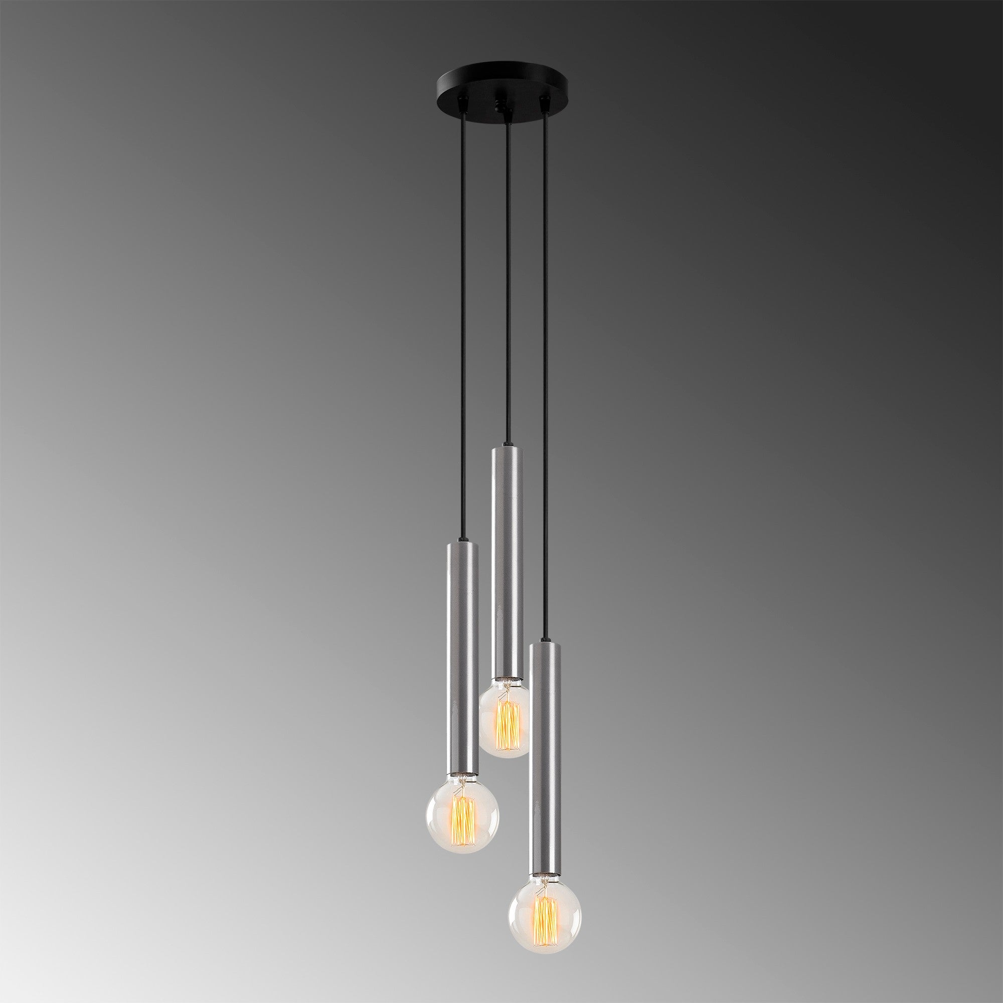 Candeeiro de Teto escandinavo elegante, corpo de metal prateado, 22 x 22 cm, altura 136 cm, ajustável, 3 x E27 máx. 40 W, perfeito para interiores modernos