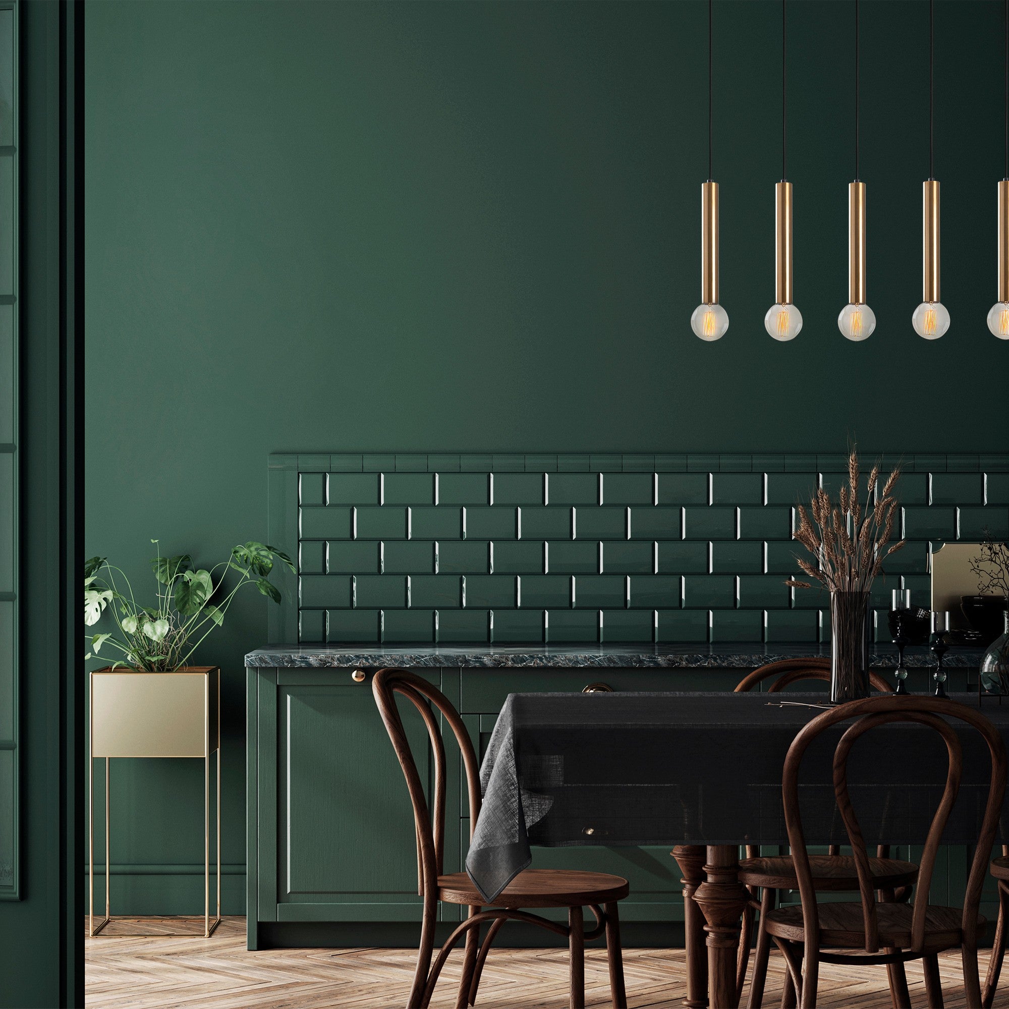 Lustre Vintage Elegante, Corpo em Metal, 80 x 6 cm, Altura 136 cm | Ajustável, 5 Soquetes E27, Design Moderno e Glamouroso para Casa e Escritório