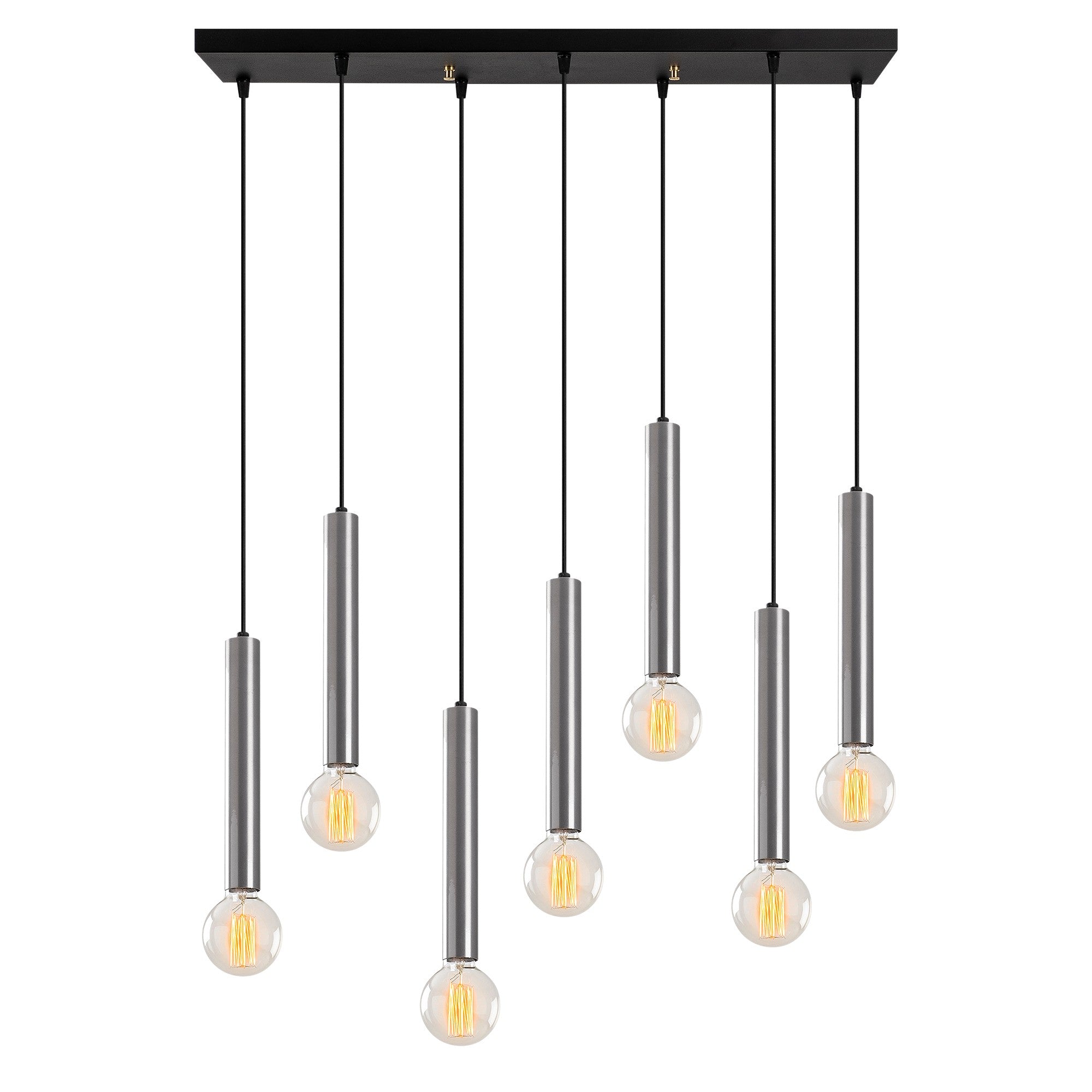 Candeeiro de Teto escandinavo elegante, corpo de metal prateado, 75 x 24 cm, altura 136 cm, ajustável, 7 x E27 máx. 40 W, perfeito para espaços modernos