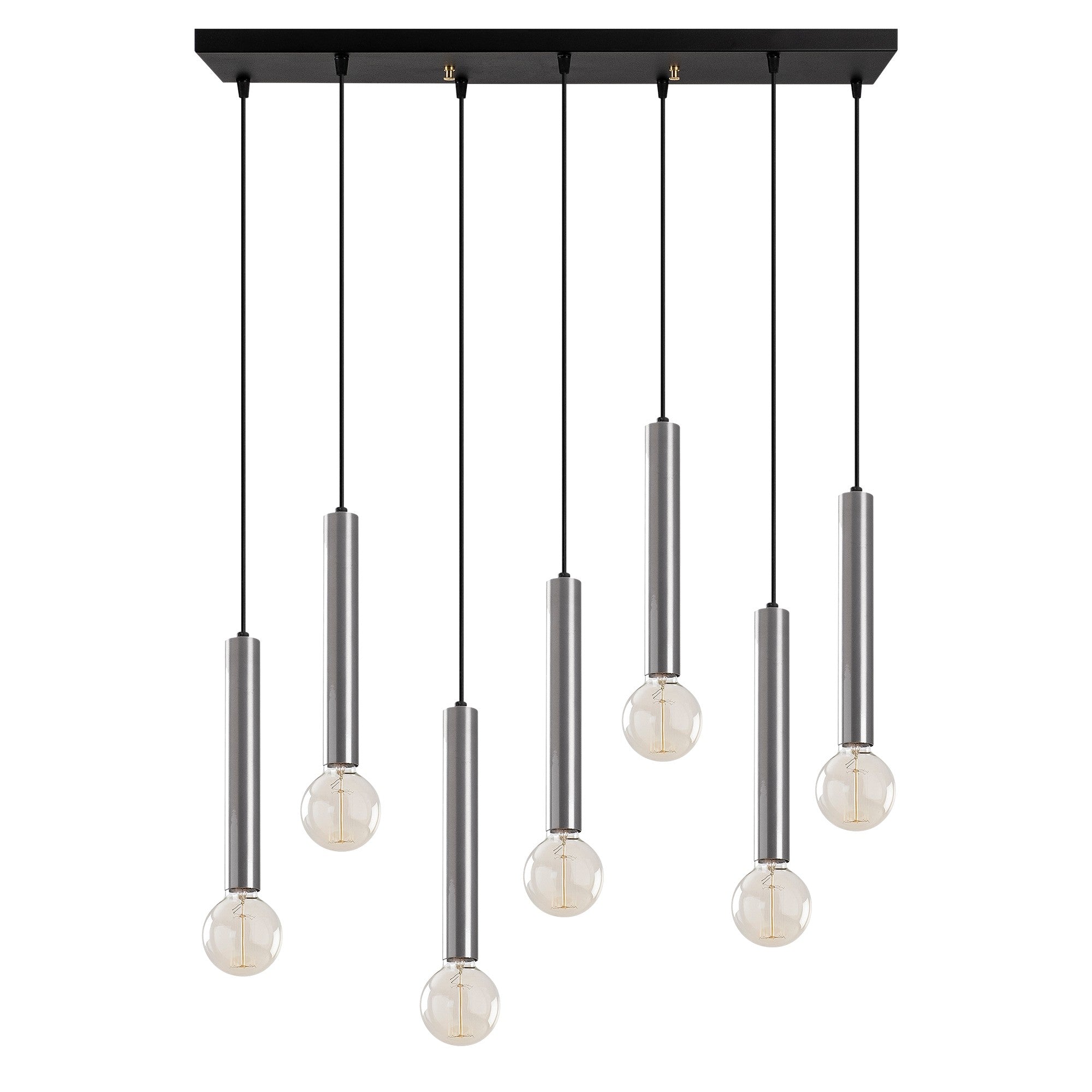 Candeeiro de Teto escandinavo elegante, corpo de metal prateado, 75 x 24 cm, altura 136 cm, ajustável, 7 x E27 máx. 40 W, perfeito para espaços modernos