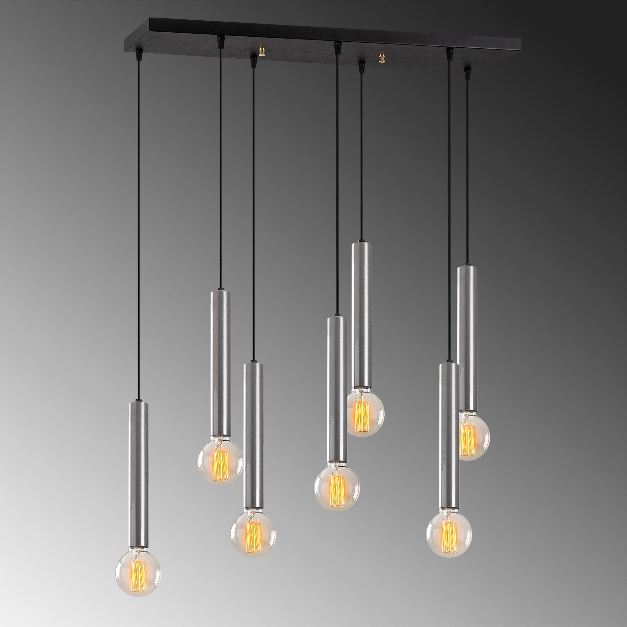 Candeeiro de Teto escandinavo elegante, corpo de metal prateado, 75 x 24 cm, altura 136 cm, ajustável, 7 x E27 máx. 40 W, perfeito para espaços modernos