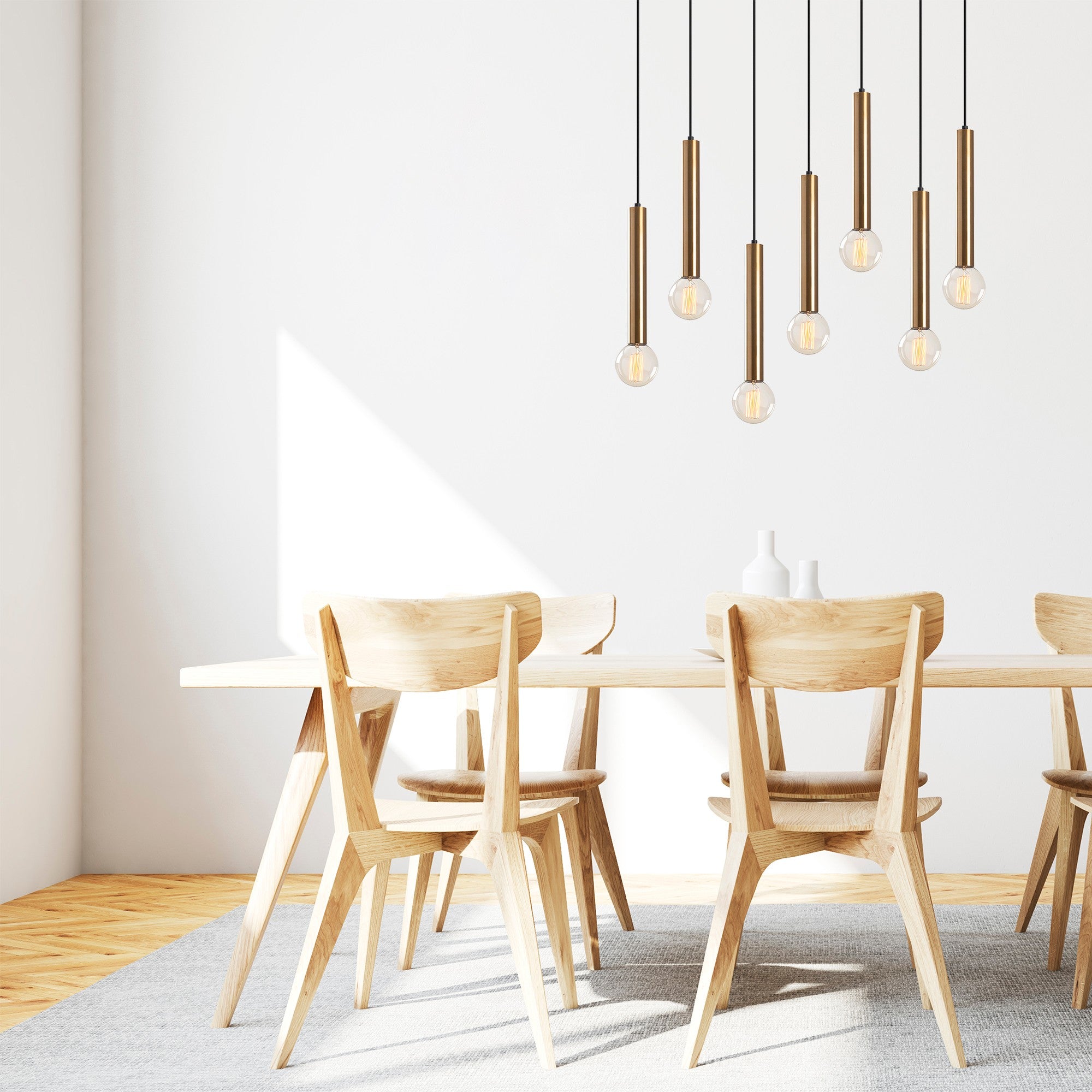 Lustre Vintage Elegante, Corpo em Metal, 75 x 24 cm, Altura 136 cm | Ajustável, 7 x E27, Máx. 40 W | Design Escandinavo Moderno e Glamouroso para Decoração de Casa