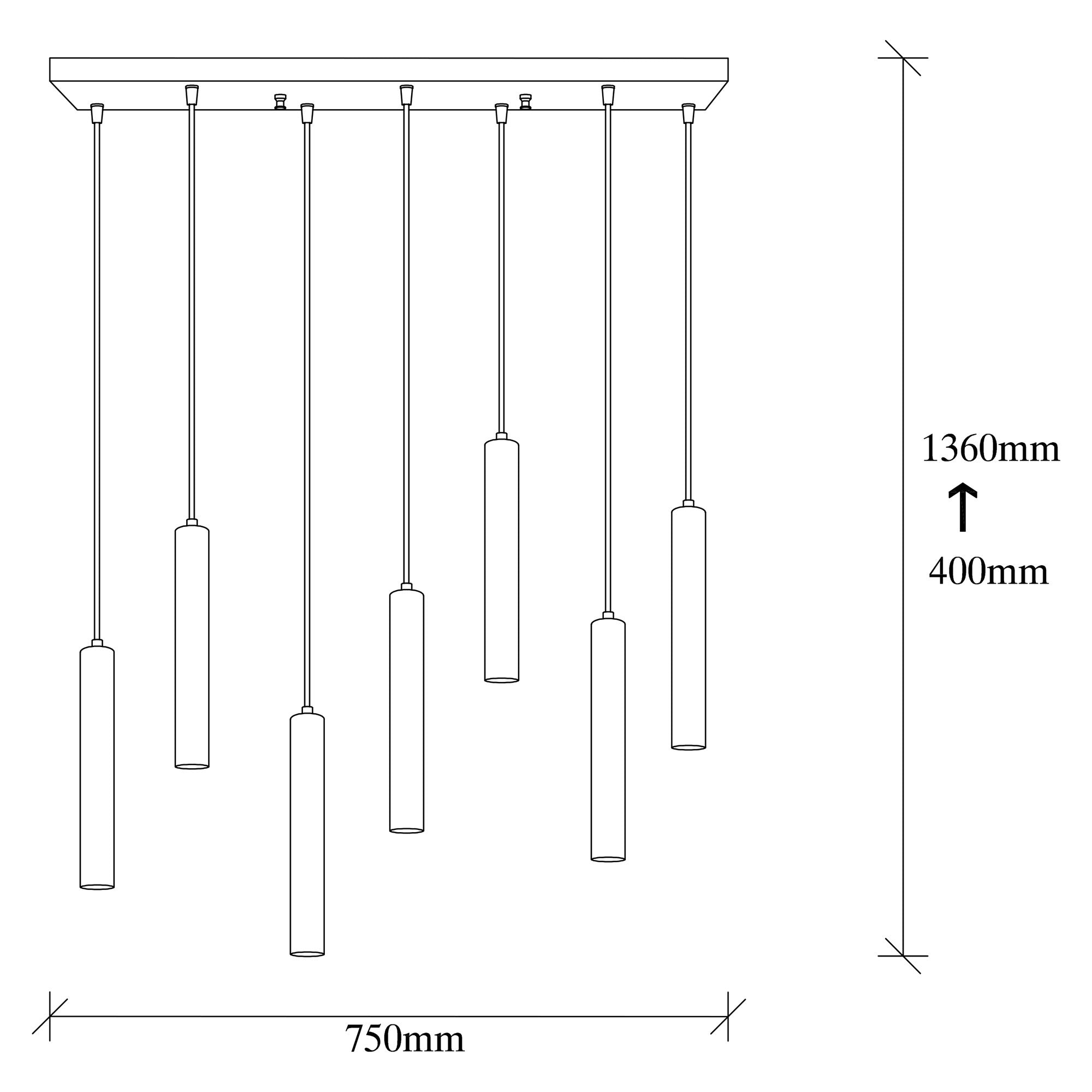 Lustre Vintage Elegante, Corpo em Metal, 75 x 24 cm, Altura 136 cm | Ajustável, 7 x E27, Máx. 40 W | Design Escandinavo Moderno e Glamouroso para Decoração de Casa