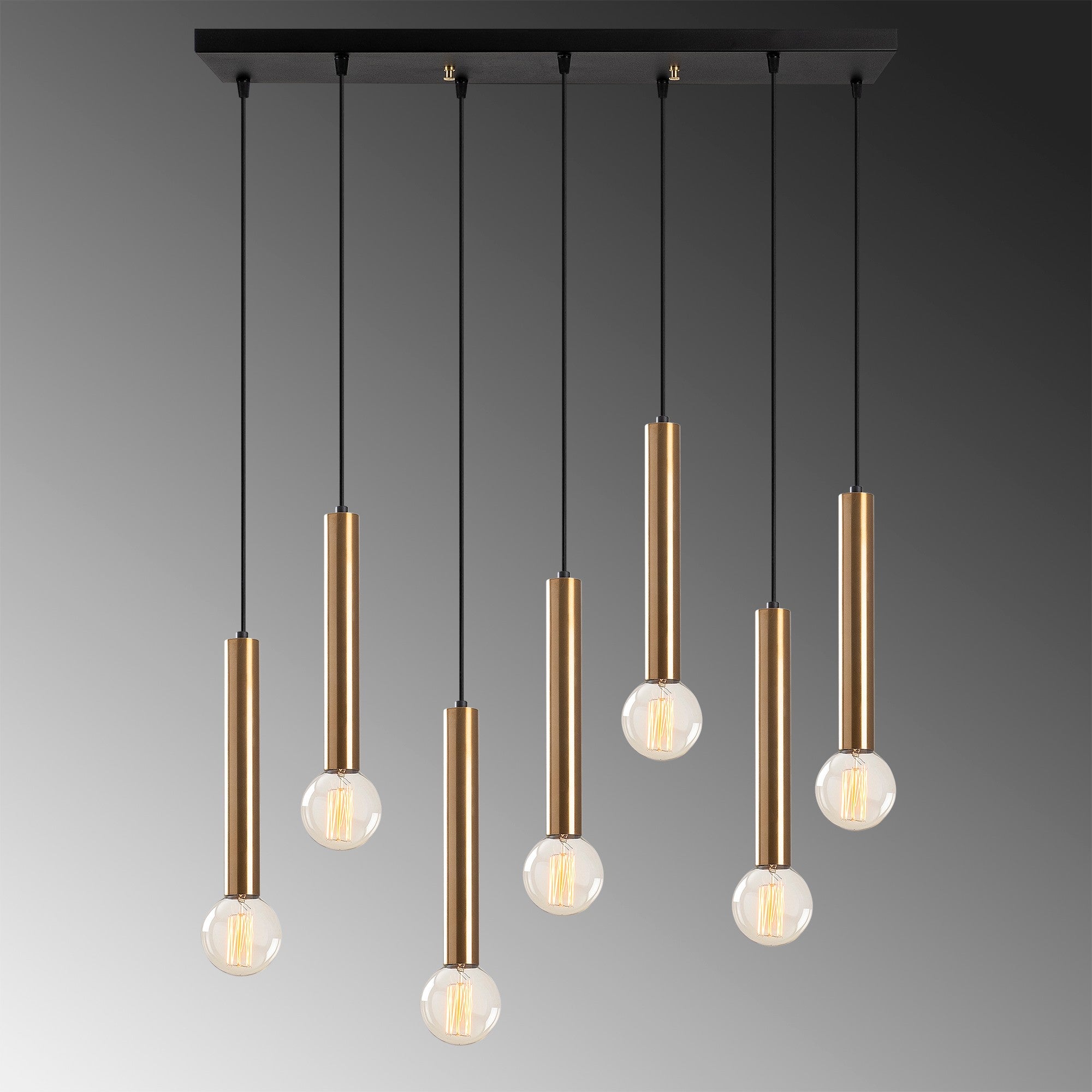 Lustre Vintage Elegante, Corpo em Metal, 75 x 24 cm, Altura 136 cm | Ajustável, 7 x E27, Máx. 40 W | Design Escandinavo Moderno e Glamouroso para Decoração de Casa