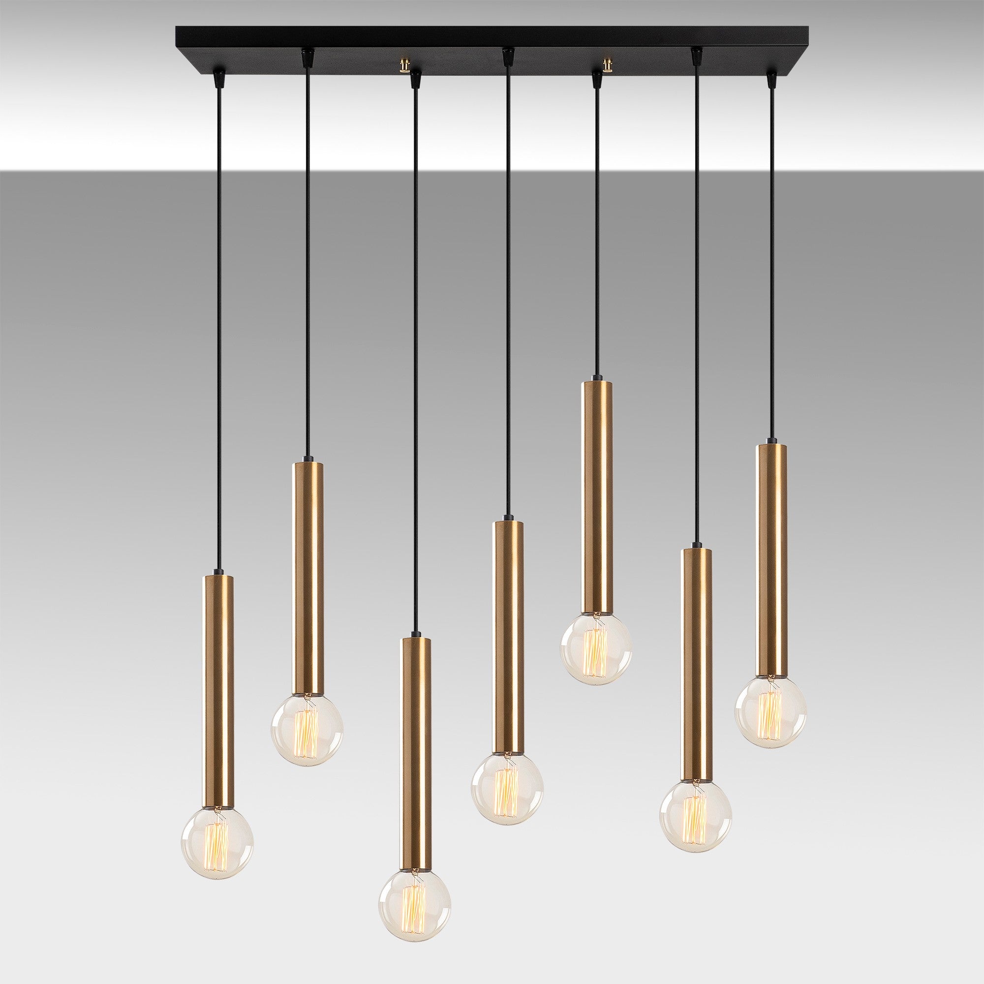 Lustre Vintage Elegante, Corpo em Metal, 75 x 24 cm, Altura 136 cm | Ajustável, 7 x E27, Máx. 40 W | Design Escandinavo Moderno e Glamouroso para Decoração de Casa