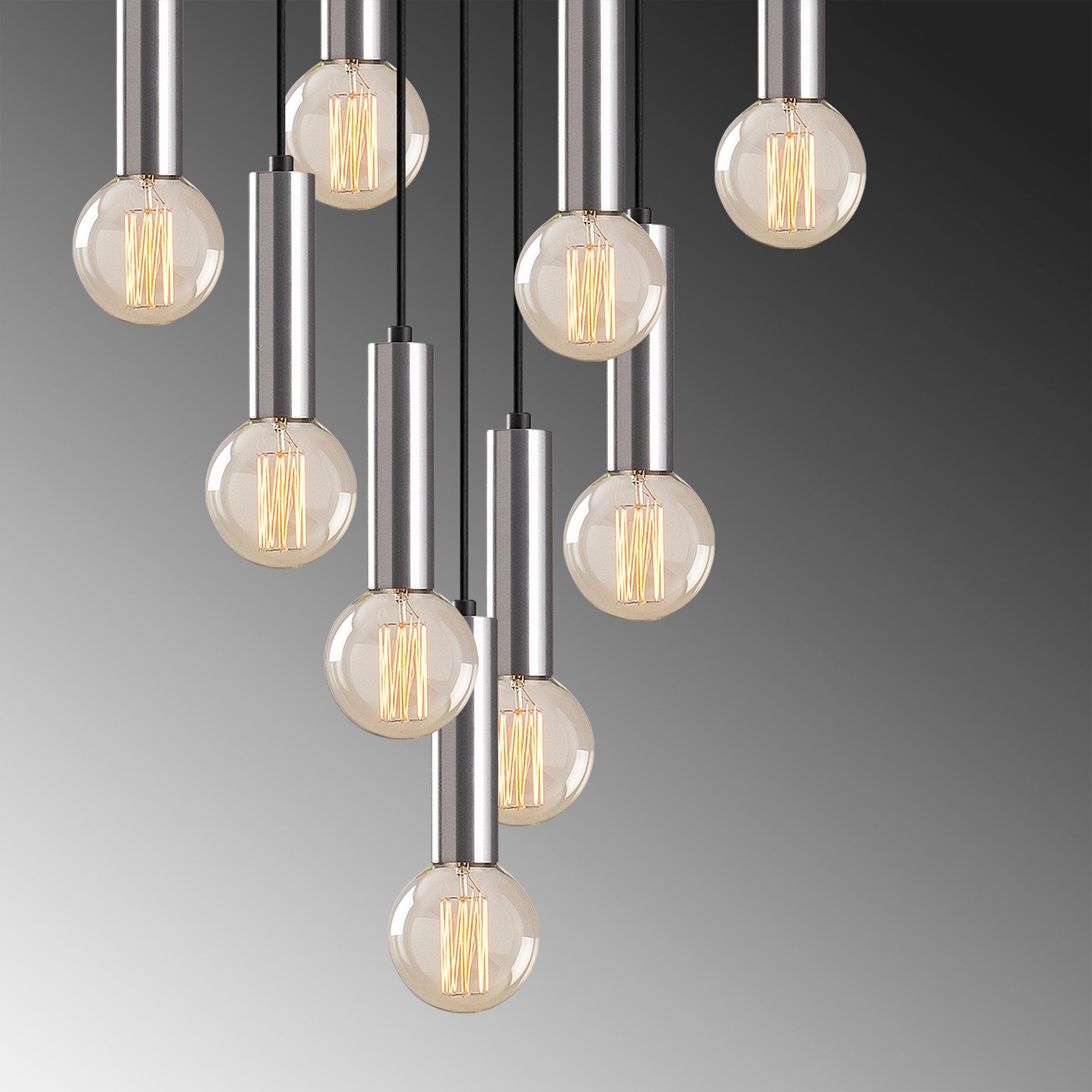 Candeeiro de Teto escandinavo elegante, corpo de metal prateado, 50 x 50 cm, altura 136 cm, ajustável, 9 x E27 máx. 40 W, iluminação elegante para espaços modernos