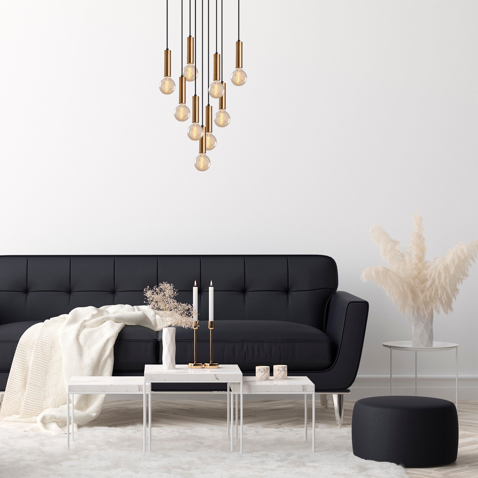 Lustre Vintage Escandinavo, Corpo de Metal, 50x50 cm, Altura 136 cm, Ajustável, 9x E27 Máx. 40 W, Design Elegante para Espaços Modernos, IP20