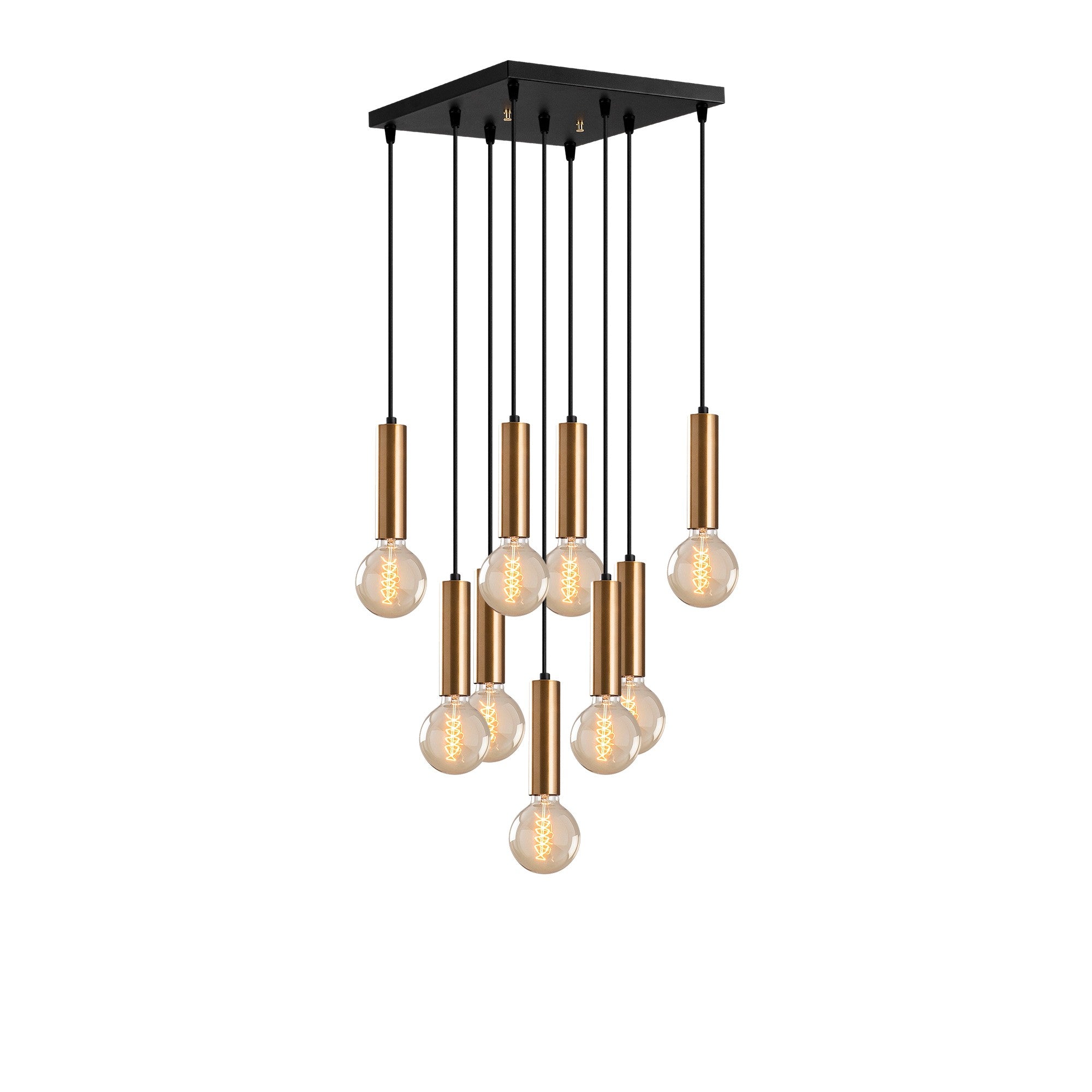 Lustre Vintage Escandinavo, Corpo de Metal, 50x50 cm, Altura 136 cm, Ajustável, 9x E27 Máx. 40 W, Design Elegante para Espaços Modernos, IP20