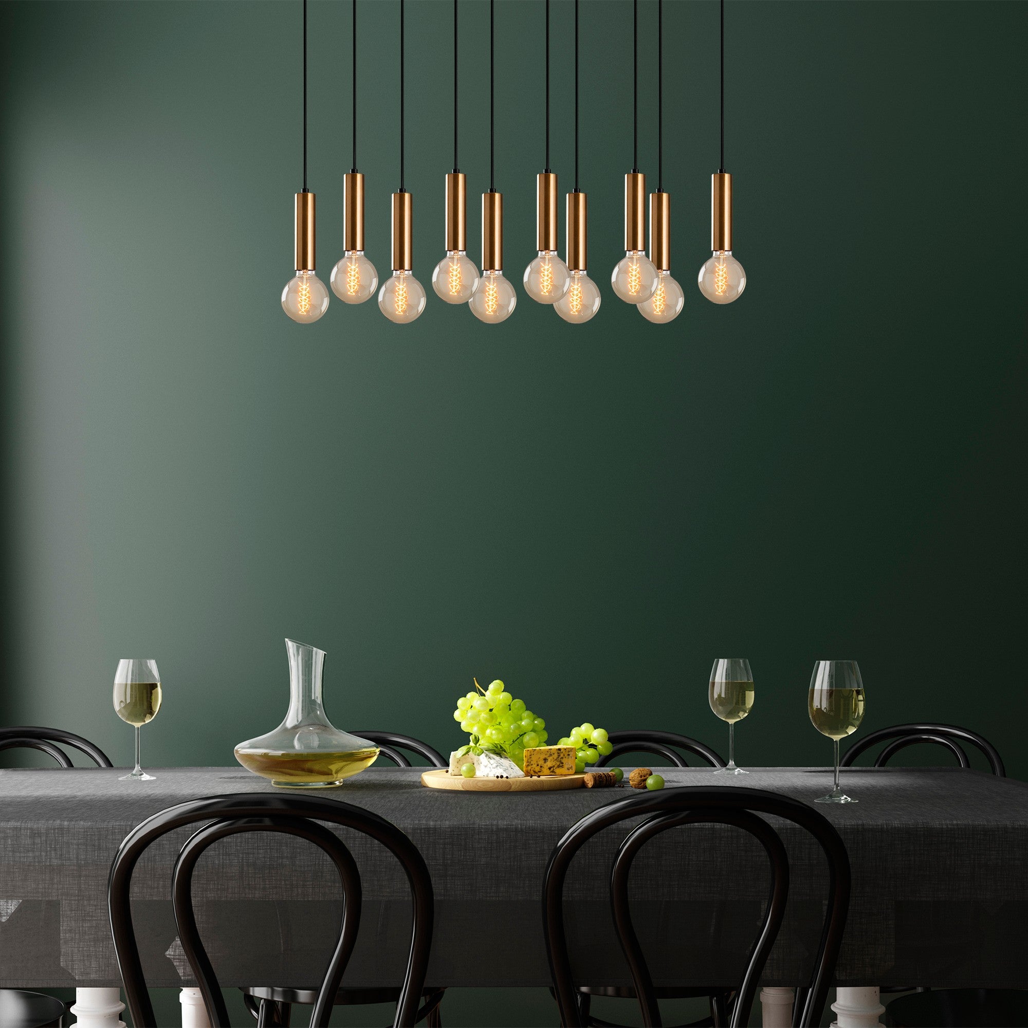 Lustre vintage moderno, corpo de metal, 75 x 24 cm, altura 136 cm, ajustável, 10 x E27 máx. 40 W, design escandinavo glamoroso, solução de iluminação elegante
