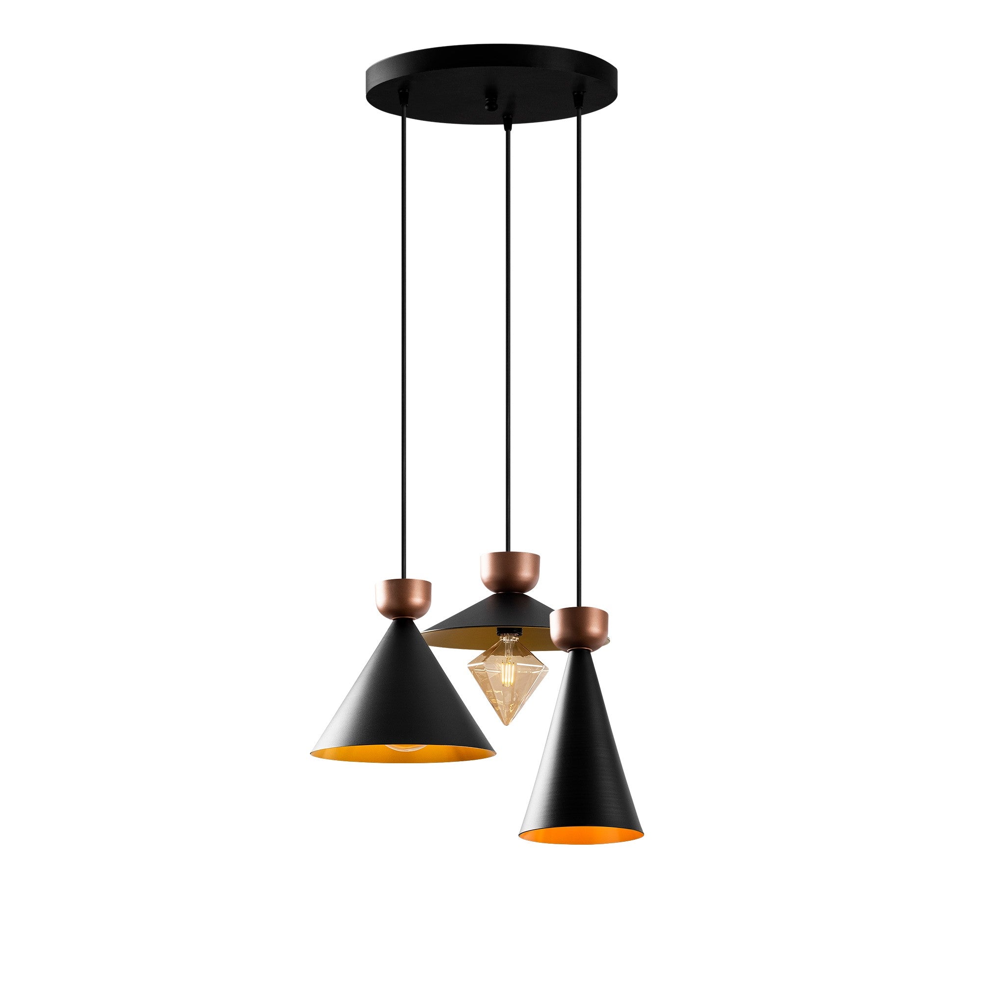 Candeeiro de Teto Preto Moderno, 67 x 67 cm, Altura 141 cm | Corpo em Metal, Altura Ajustável, 3 x E27 Máx. 40 W | Design Escandinavo Elegante para Decoração de Casa
