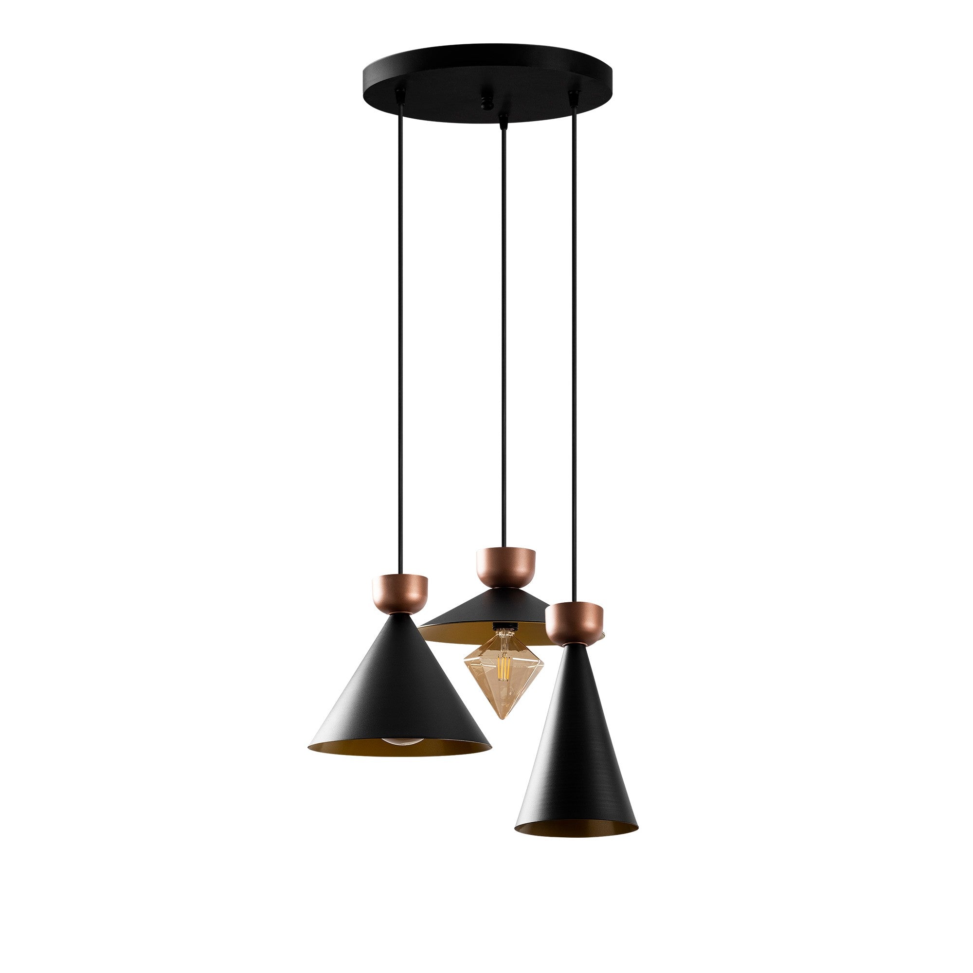 Candeeiro de Teto Preto Moderno, 67 x 67 cm, Altura 141 cm | Corpo em Metal, Altura Ajustável, 3 x E27 Máx. 40 W | Design Escandinavo Elegante para Decoração de Casa