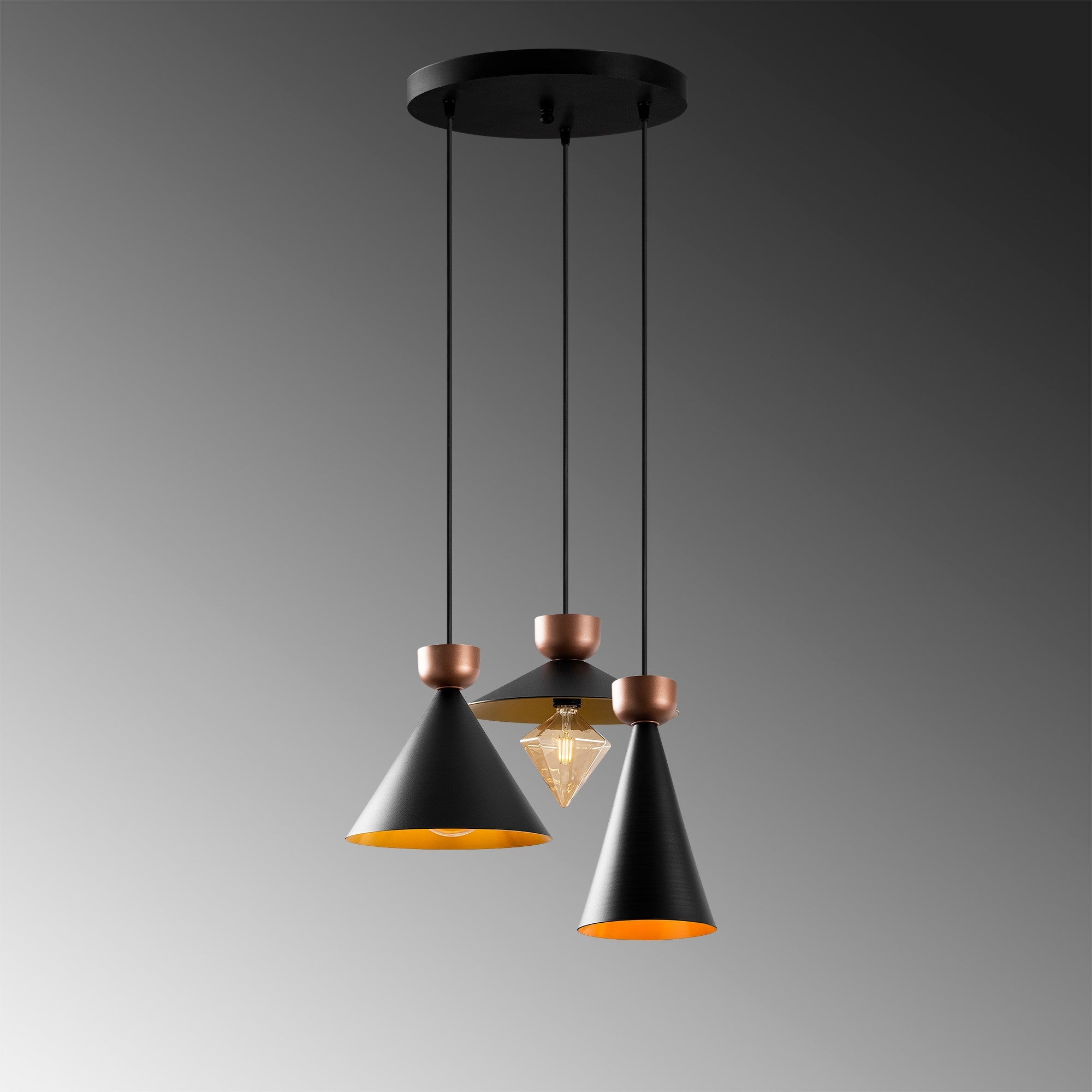 Candeeiro de Teto Preto Moderno, 67 x 67 cm, Altura 141 cm | Corpo em Metal, Altura Ajustável, 3 x E27 Máx. 40 W | Design Escandinavo Elegante para Decoração de Casa