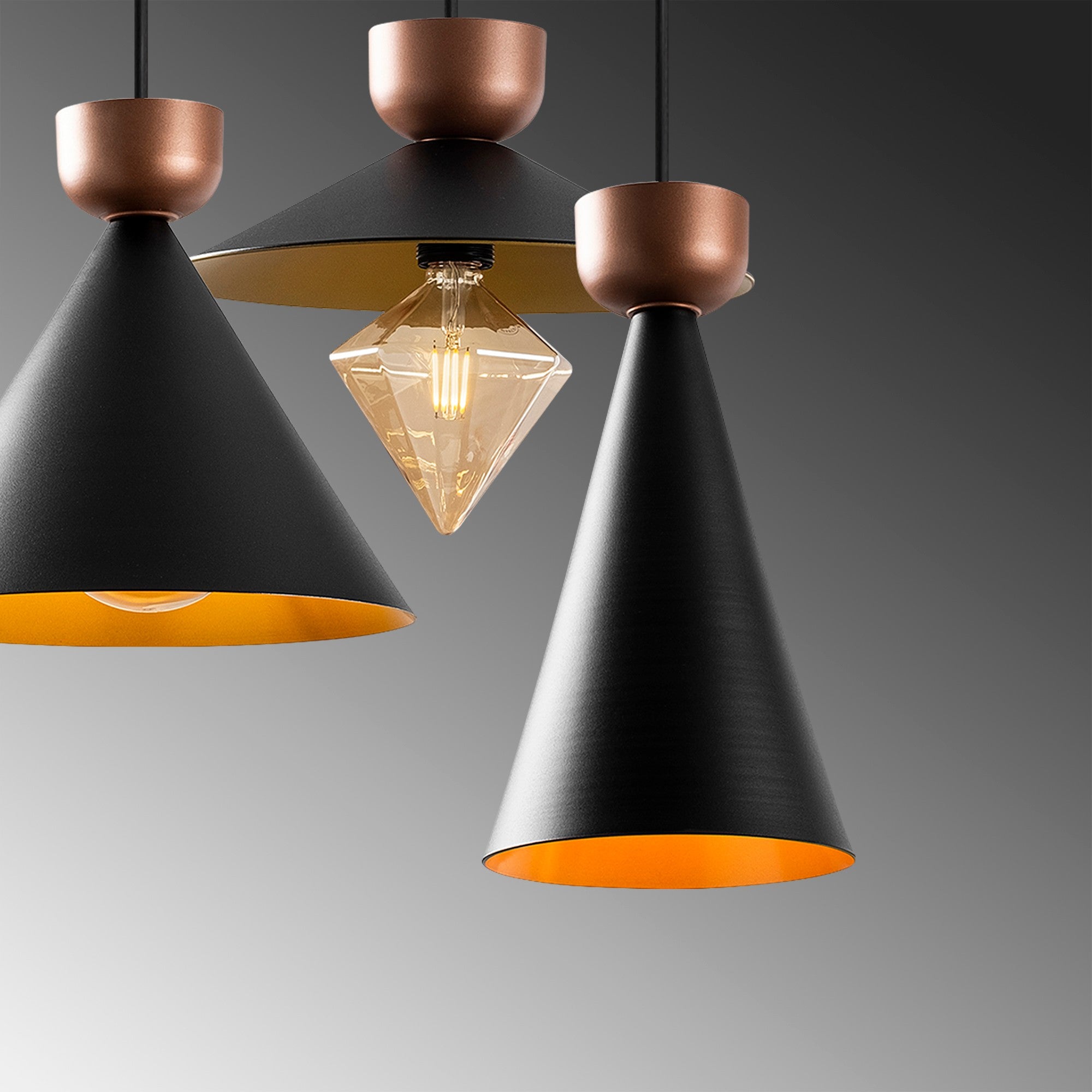 Candeeiro de Teto Preto Moderno, 67 x 67 cm, Altura 141 cm | Corpo em Metal, Altura Ajustável, 3 x E27 Máx. 40 W | Design Escandinavo Elegante para Decoração de Casa