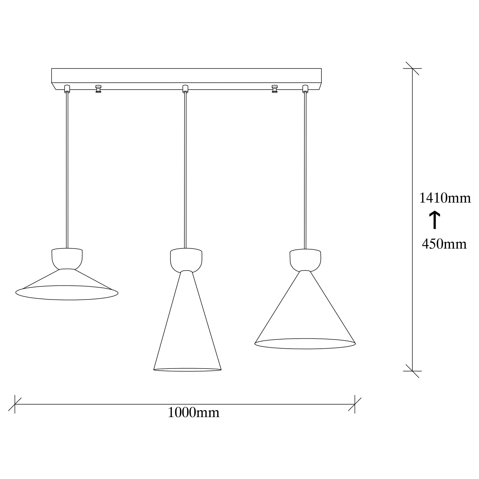 Candeeiro de Teto preto moderno, corpo de metal, 100 x 30 cm, altura 141 cm, ajustável, 3 soquetes E27, design escandinavo elegante para casa e escritório