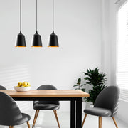 Candeeiro de Teto industrial moderno, corpo de metal preto, 70 x 20 cm, altura ajustável de 135 cm, 3 soquetes E27, design escandinavo elegante para casa e escritório