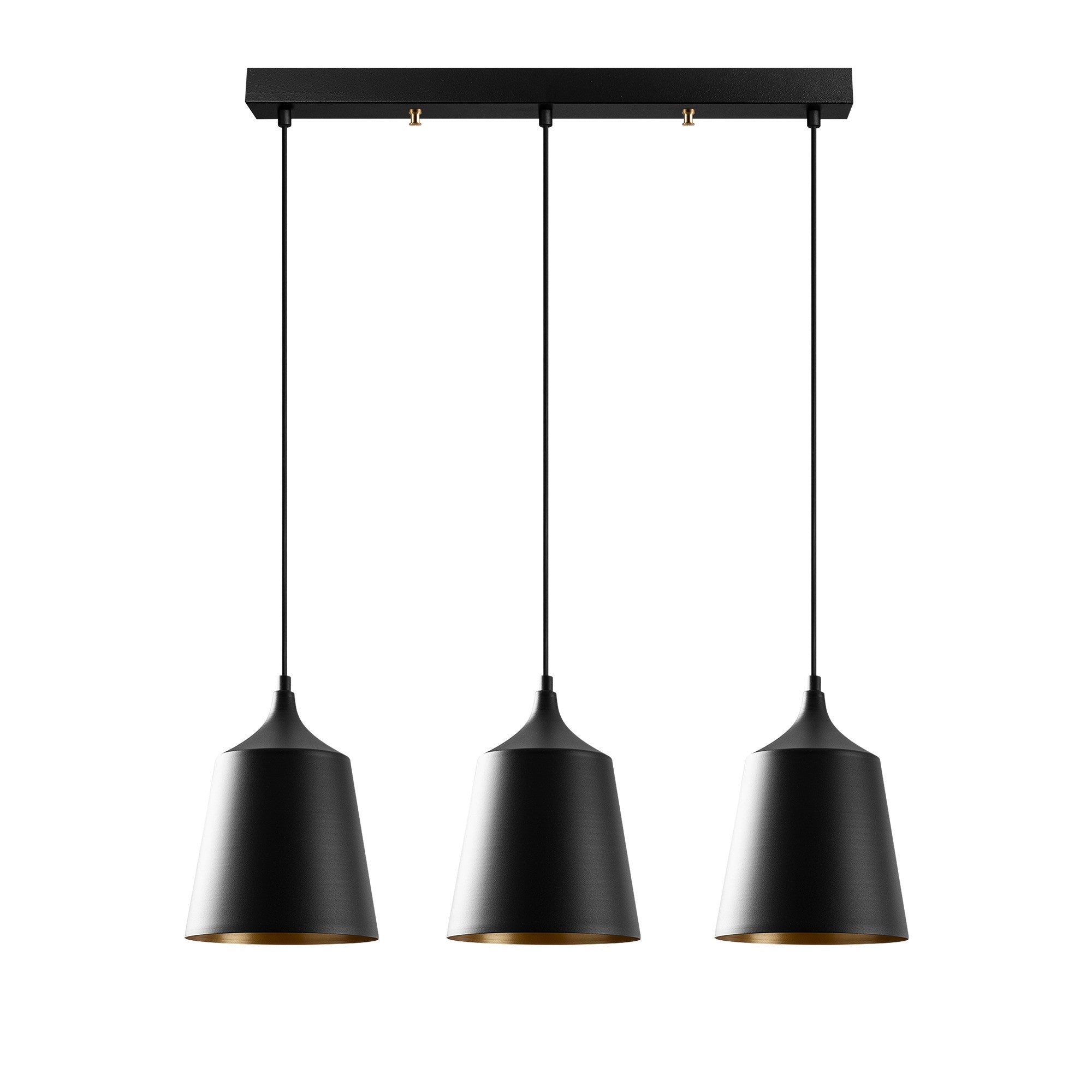 Candeeiro de Teto industrial moderno, corpo de metal preto, 70 x 20 cm, altura ajustável de 135 cm, 3 soquetes E27, design escandinavo elegante para casa e escritório