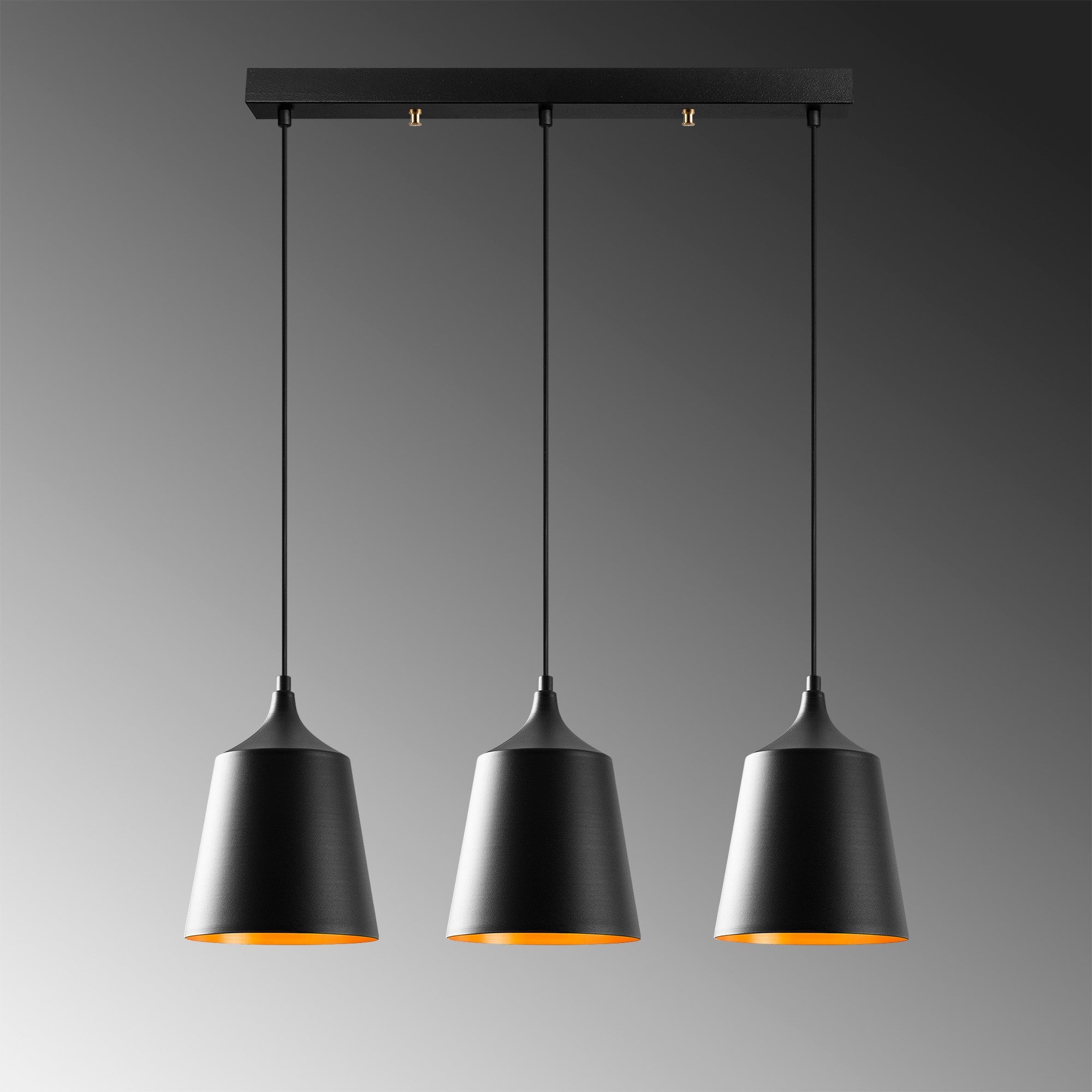 Candeeiro de Teto industrial moderno, corpo de metal preto, 70 x 20 cm, altura ajustável de 135 cm, 3 soquetes E27, design escandinavo elegante para casa e escritório