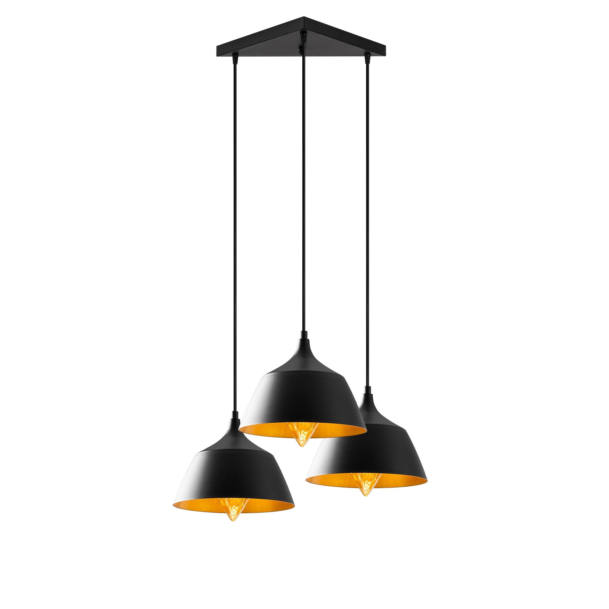 Candeeiro de Teto industrial moderno, corpo de metal preto, 52 x 52 cm, altura 128 cm, ajustável, 3 soquetes E27, perfeito para decoração escandinava e inovadora